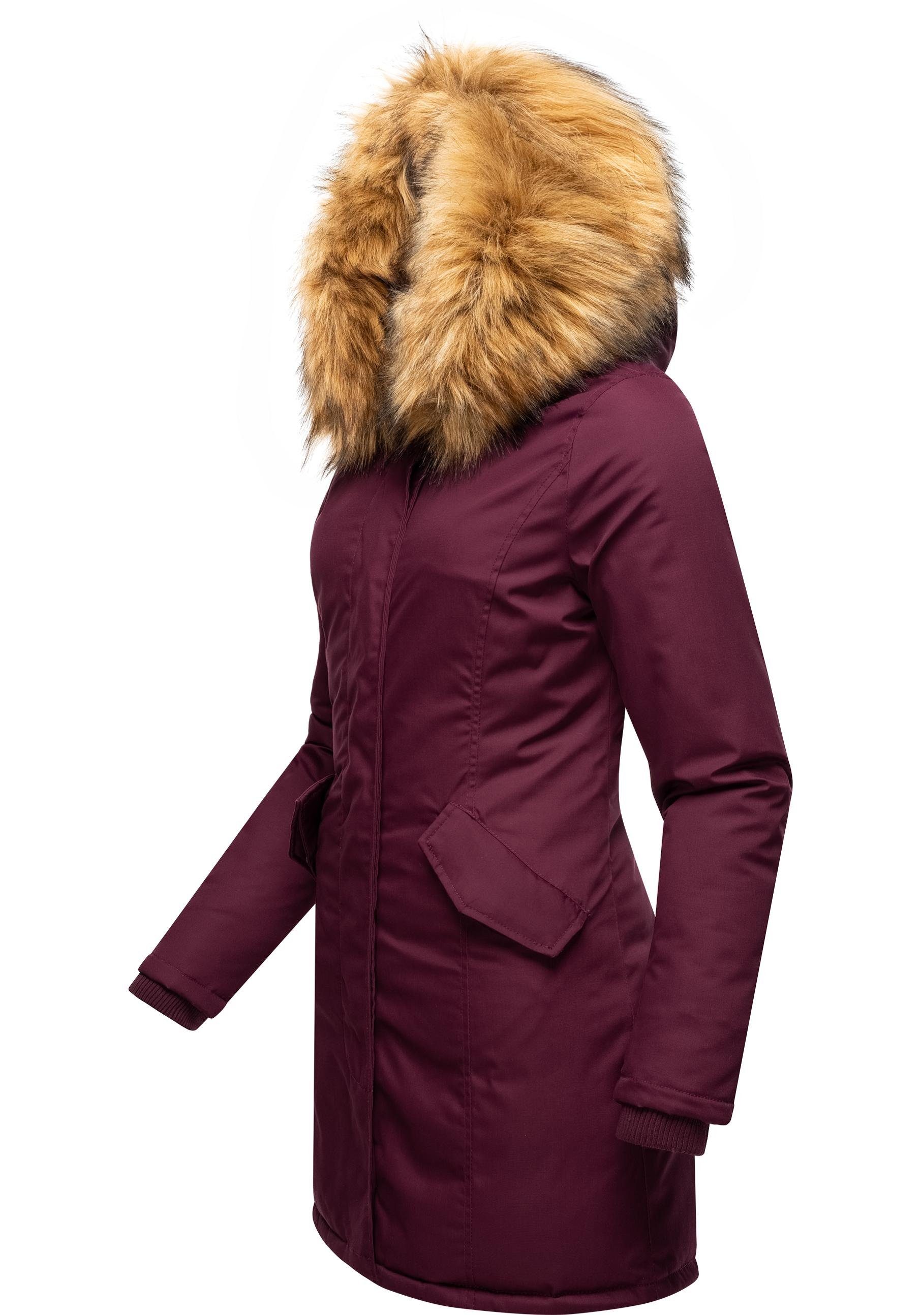 Marikoo Wintermantel Karmaa-Prc edler Parka mit Kunstfellkapuze