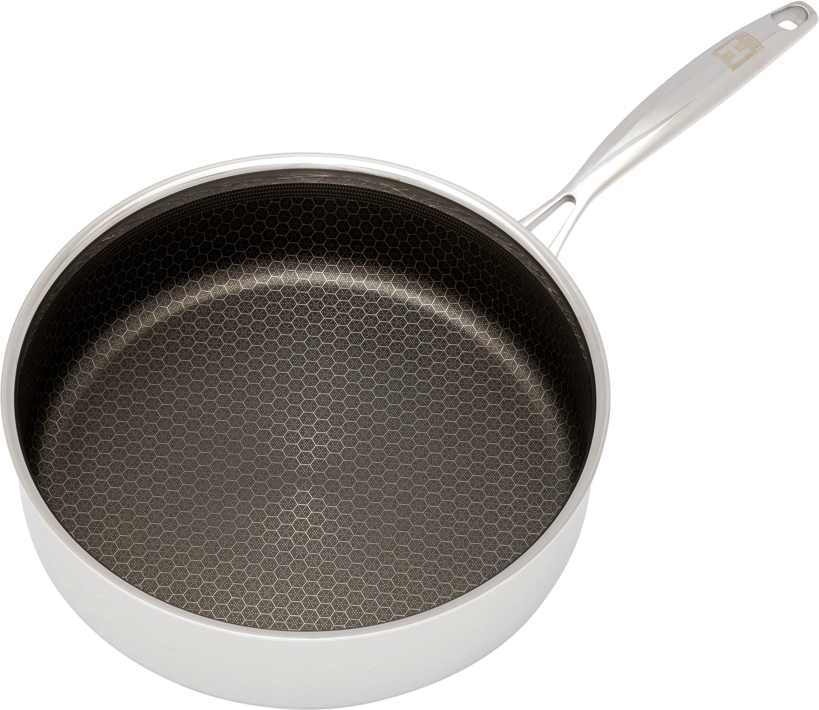 HENSSLERS Schmorpfanne, Edelstahl, 3-Schicht Material, Wabenstruktur und Antihaftbeschichtung, Induktion