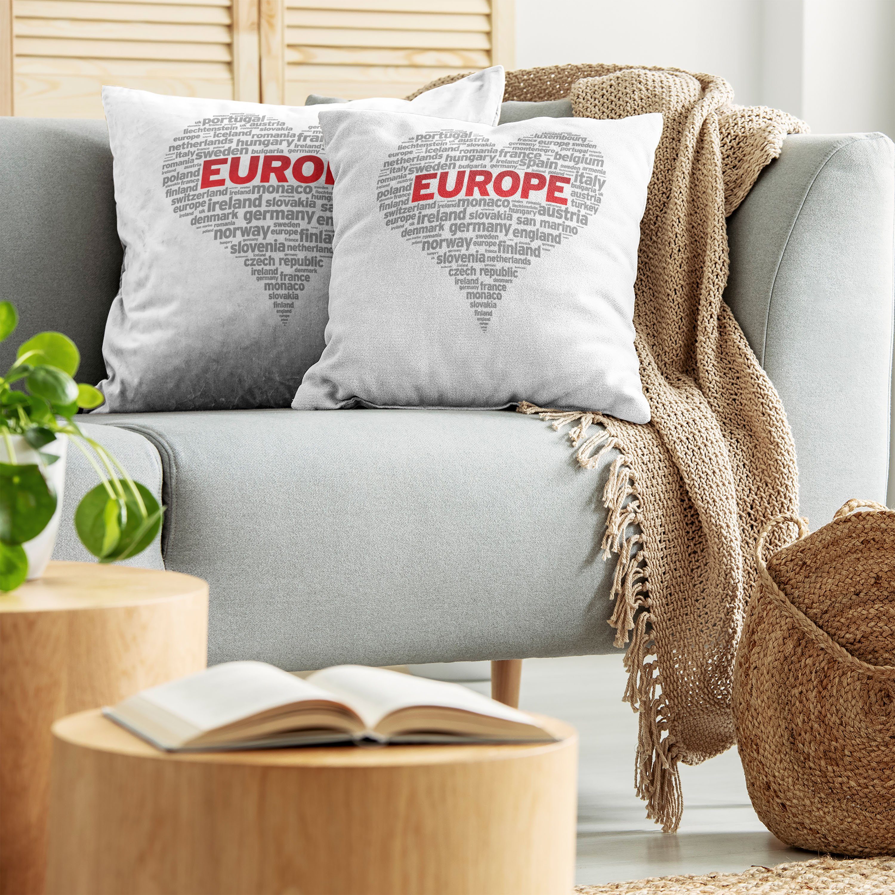 Ländernamen Europa (2 Stück), Digitaldruck, Doppelseitiger Herz Abakuhaus Modern Europäische Kissenbezüge Accent