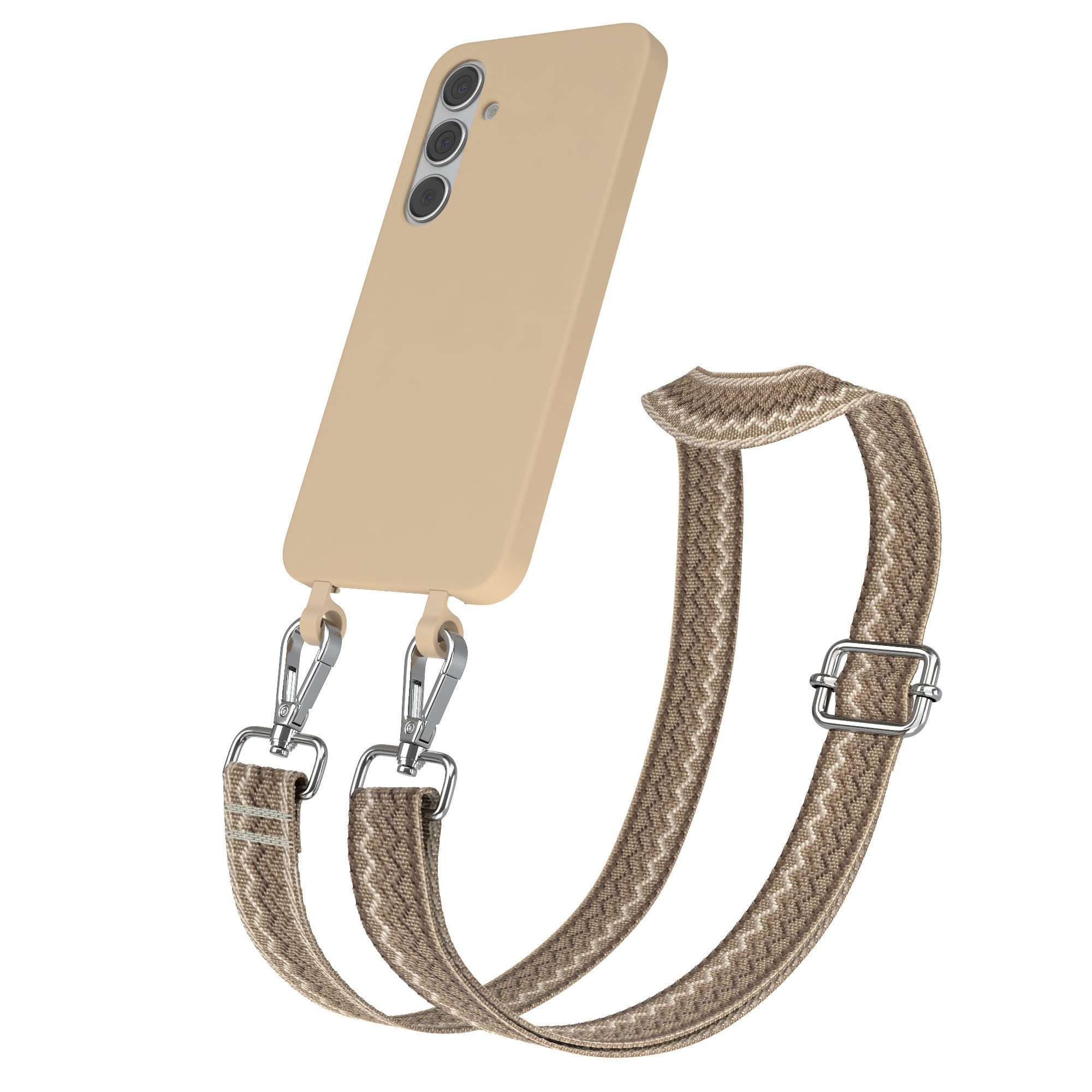 EAZY CASE Handykette 2in1 Hülle mit Band für Samsung Galaxy S24 Plus 6,7 Zoll, Handykette Wave Umhängen Slim Phone Chain Festivalbag Smartphone Braun