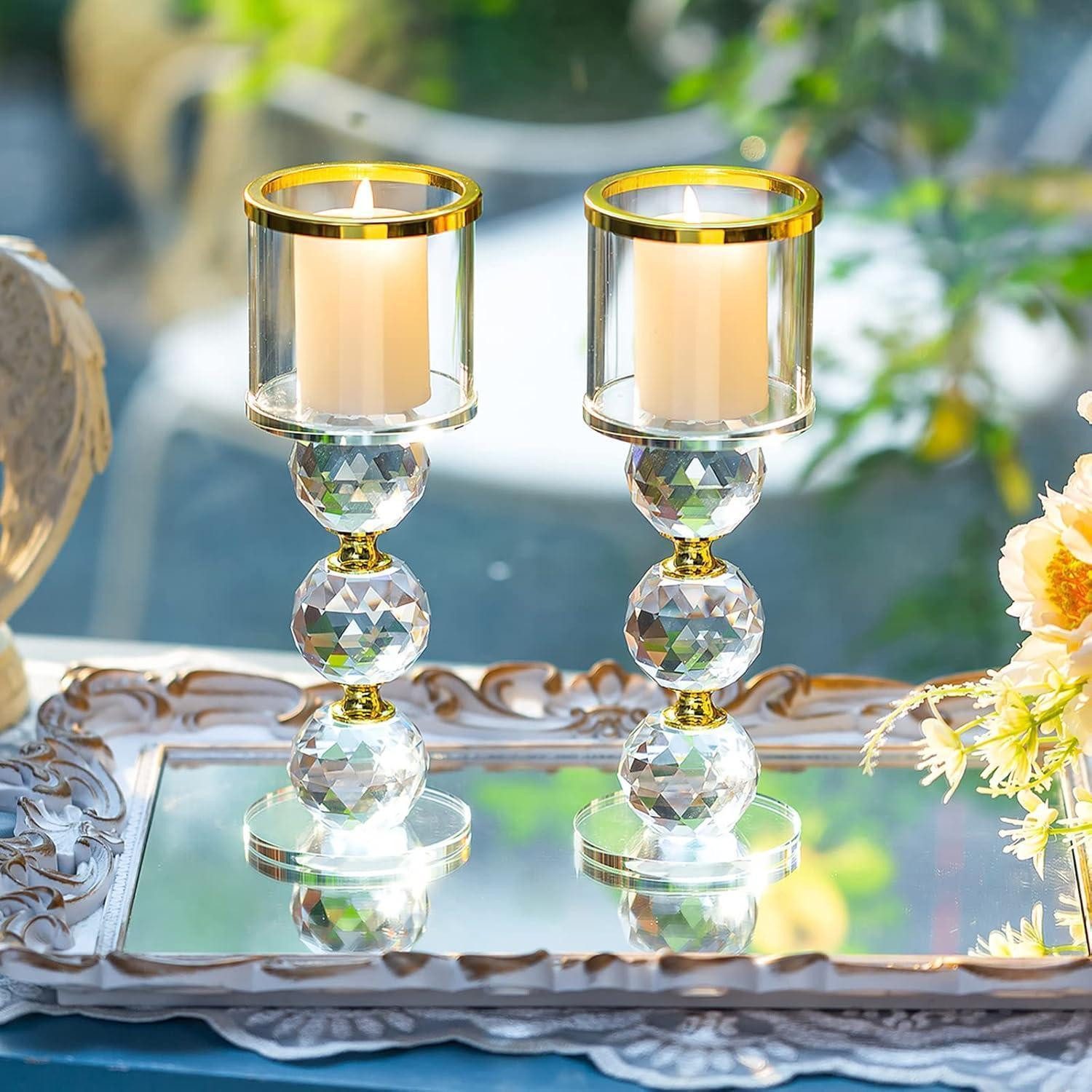 LuxusKollektion Kerzenständer Kerzenständer Kristall Glas Set Stabkerze Extra Groß x 2 Gold