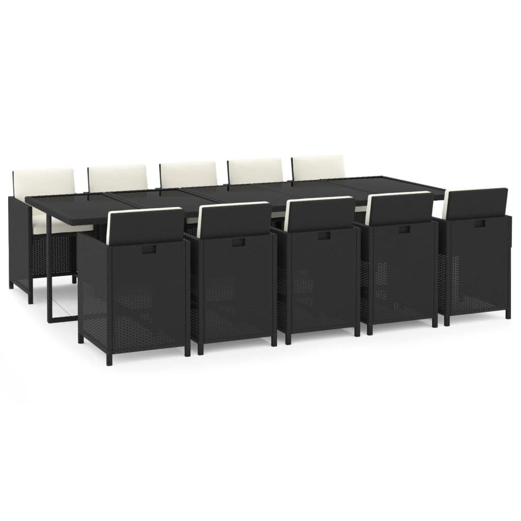 furnicato Garten-Essgruppe 11-tlg. mit Kissen Poly Rattan Schwarz