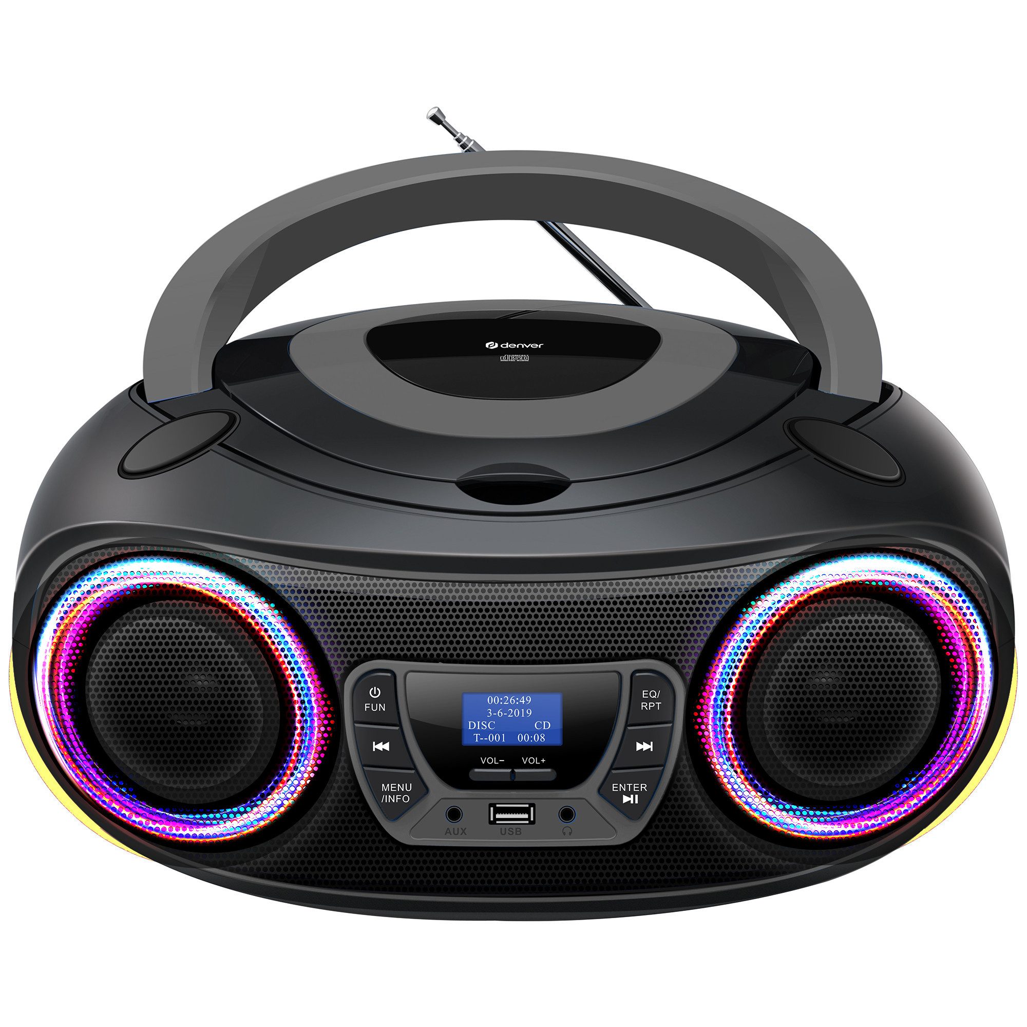 Denver TDB-212GR CD-Player (DAB+/FM Radio, MP3 via USB,& AUX, Musik Streaming über Bluetooth, CD-Player, Bluetooth, 2 x 18W Output, Batterie- oder Netzbetrieb möglich)