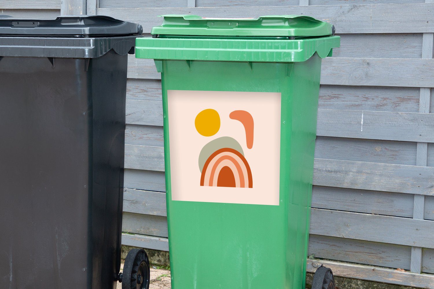 Sommer Container, Regenbogen Sticker, Mülltonne, - Wandsticker (1 Abstrakt Abfalbehälter MuchoWow Sonne - St), - Mülleimer-aufkleber,