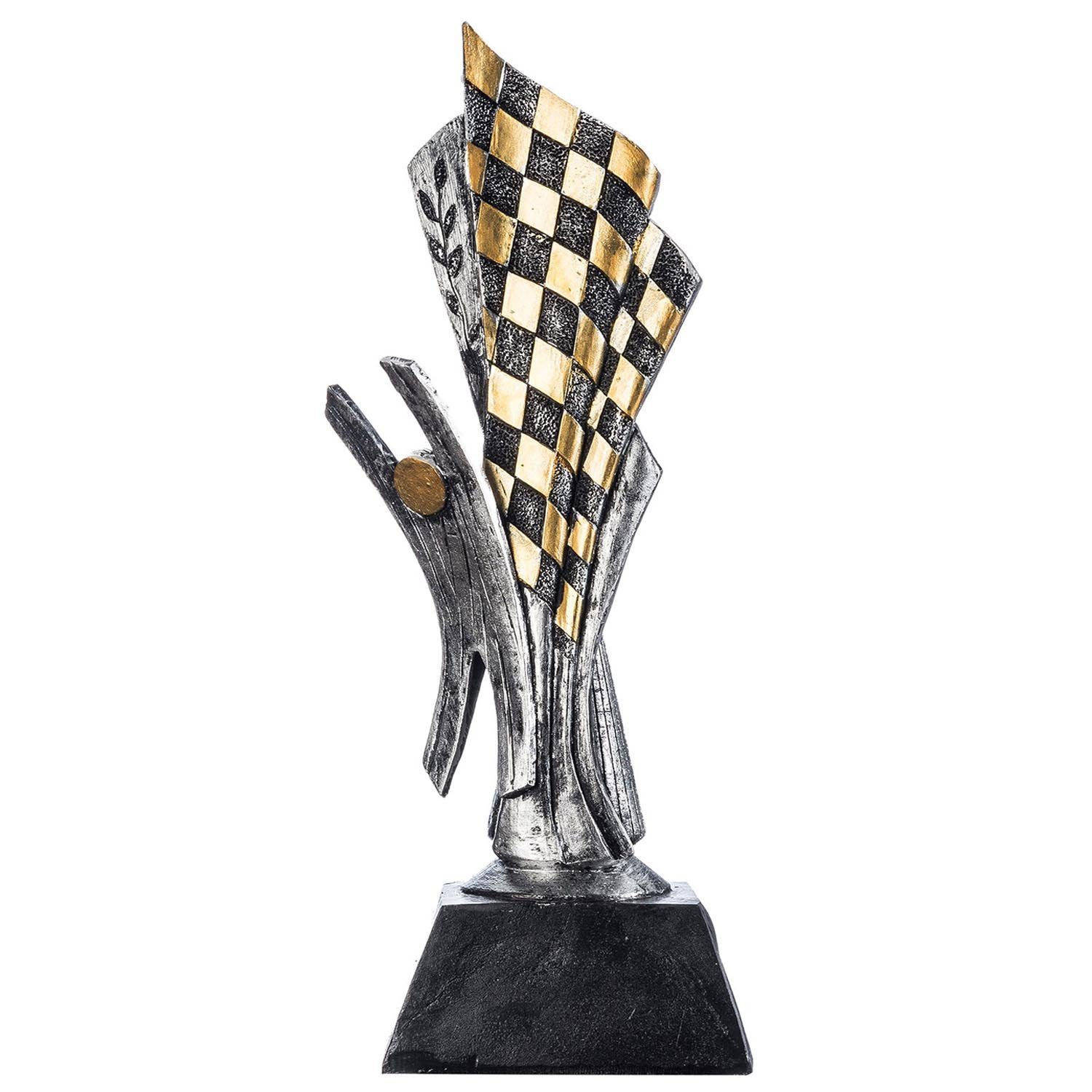 Goods+Gadgets Dekoobjekt Rennsport Trophäe 26 cm – Motorsport Siegerpokal mit Gravur & Dekor (Motorsport Sieger-Pokal, 26 cm), Sieges-Statue