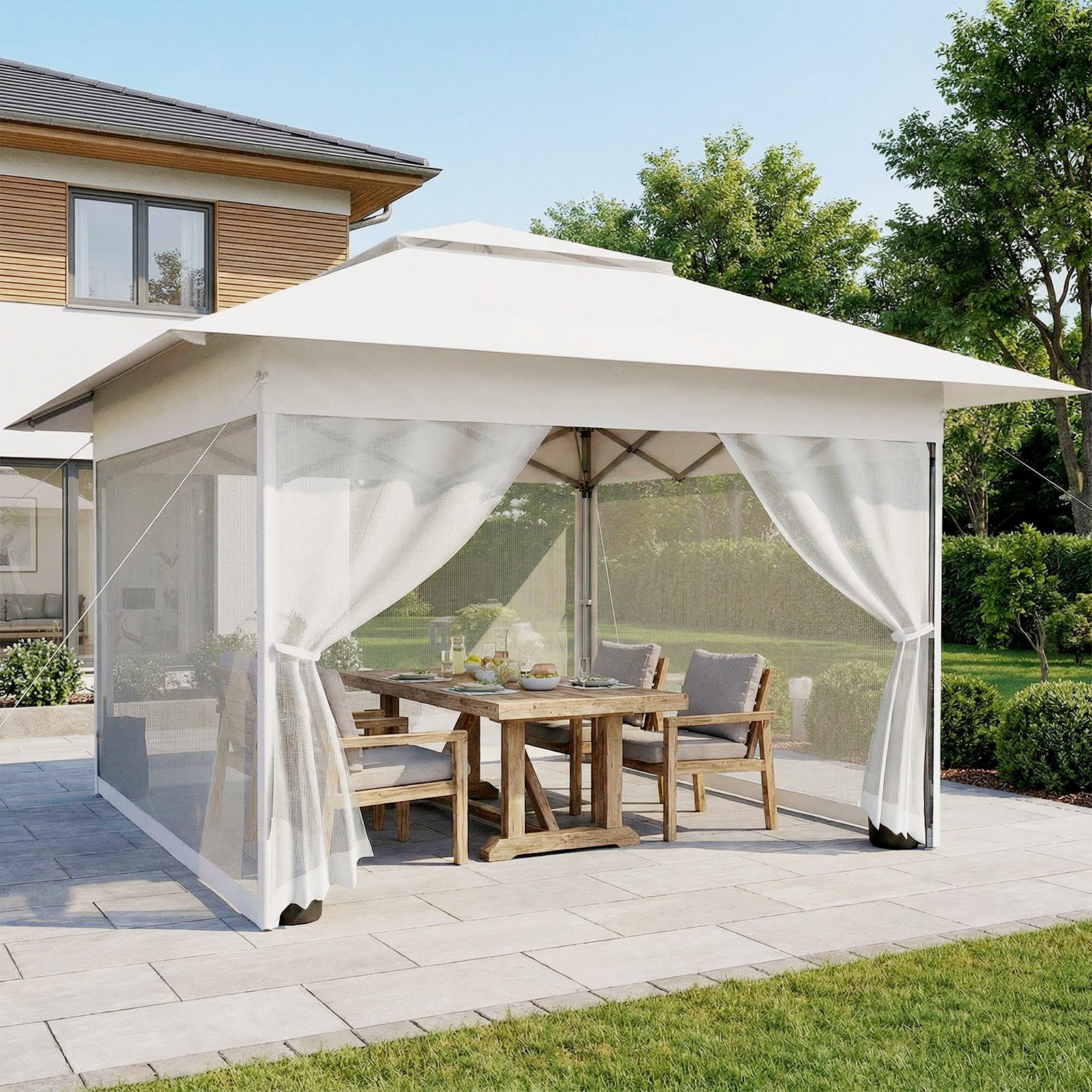 Huracan Faltpavillon 3,6x3,6 Höhenverstellbar Gartenpavillon, mit 4 Seitenteilen, mit 4 Moskitonetz Seitenteilen und Sandsäcke, Pop Up Pavillon
