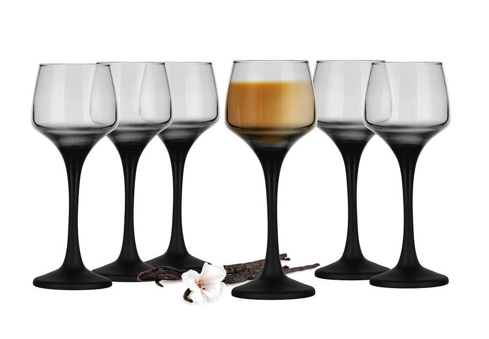 Likörglas 6 Likörgläser 75ml mit schwarzem Stiel Schnapsgläser Tequilagläser