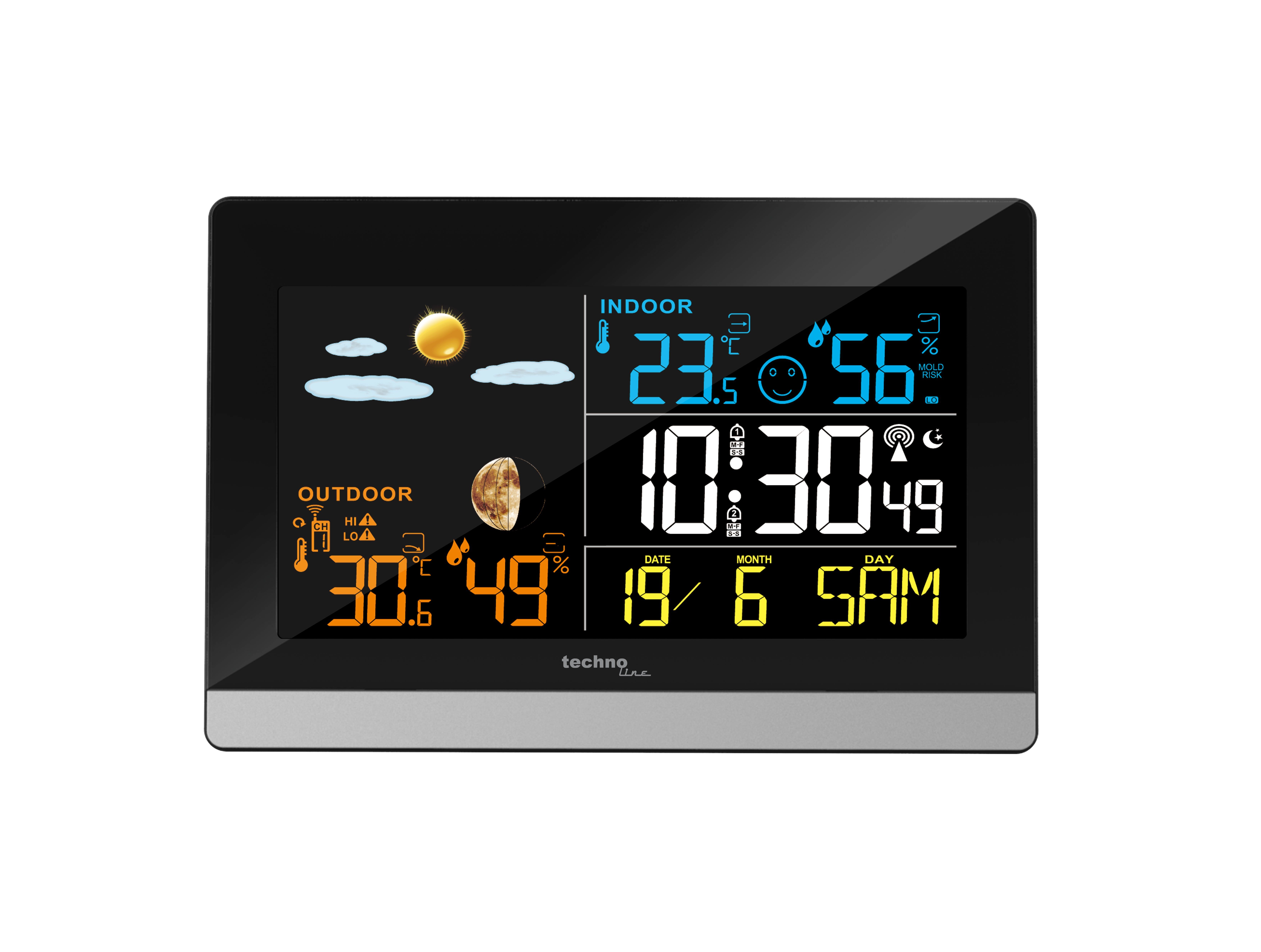 LCD-Anzeige) 6455 Außensender, WS mit farbiger Wetterstation technoline Wetterstation (inklusive