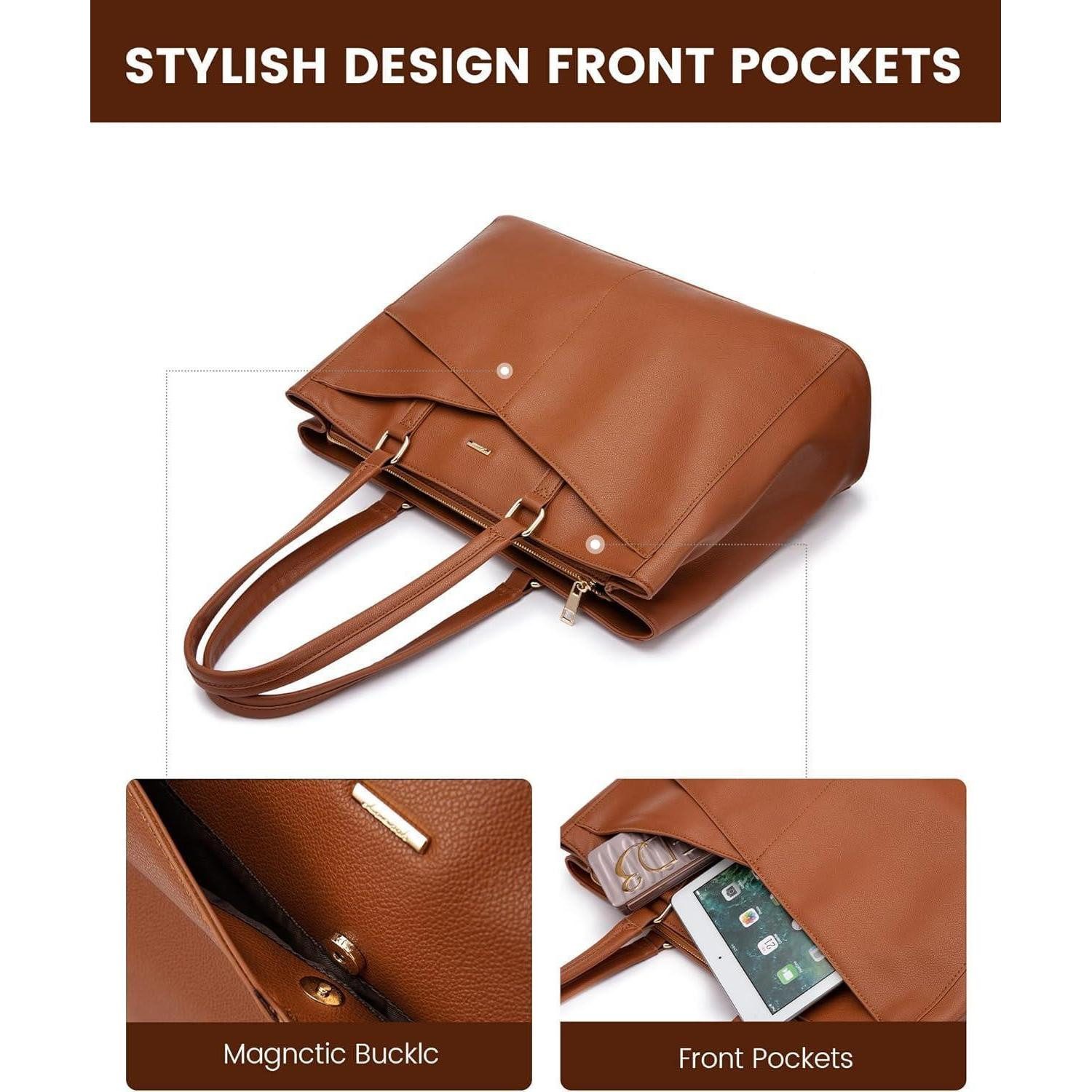 LuxusKollektion Laptoptasche Laptop Handtasche Damen 15,6 Zoll Braun Lehrertasche Büro Uni – Bild 4 von 5