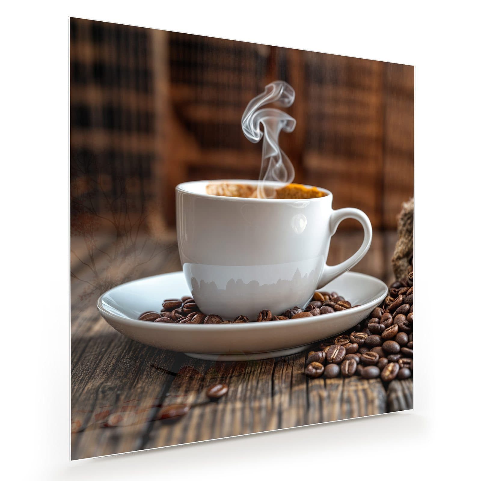Glasbild Wandbild Quadratisch Kaffeegenuss mit Aufhängung