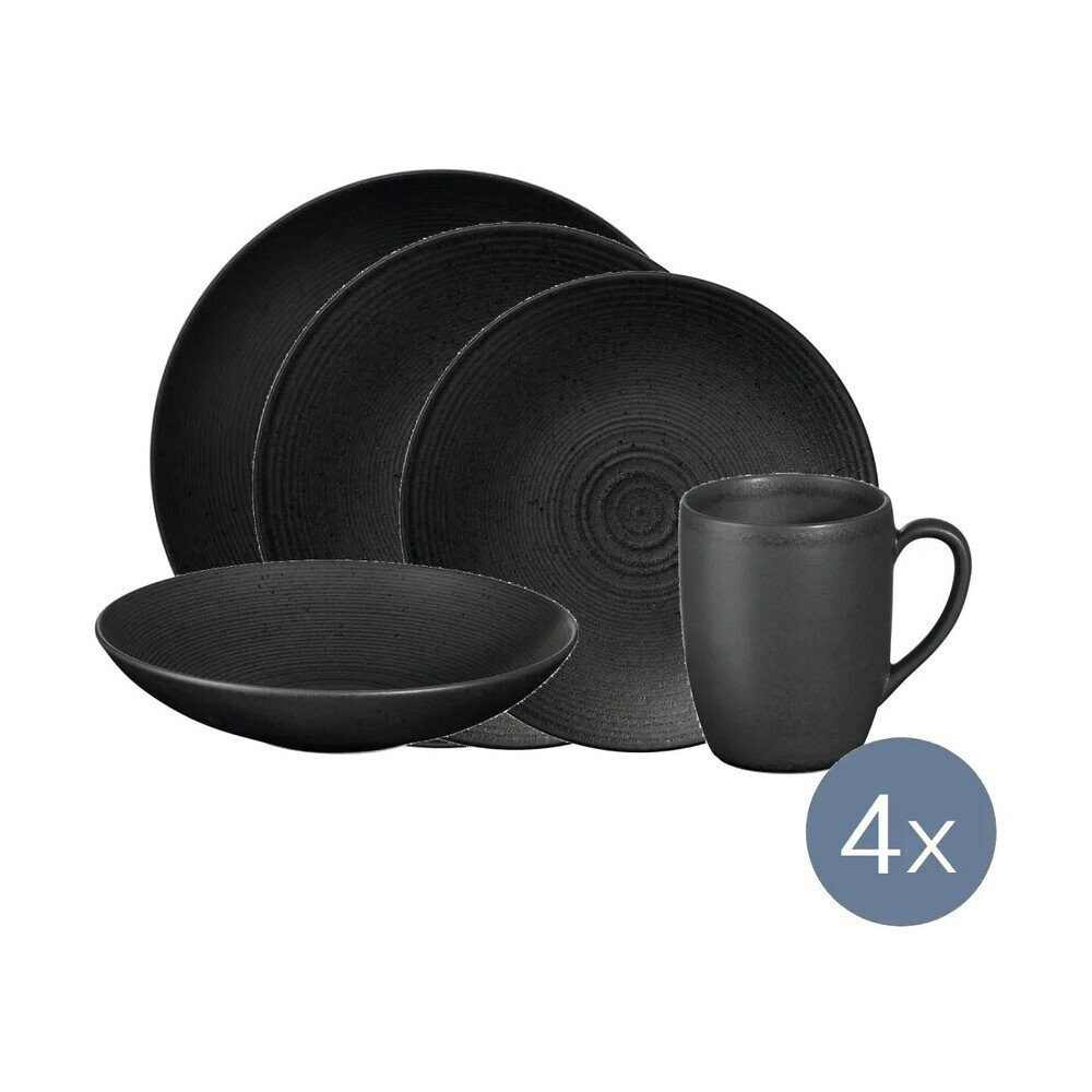 ASA SELECTION Geschirr-Set Geschirr-Set 20-tlg. Bella Vista Schwarz (1-tlg), Steingut, Kombiservice, Geschirrset, Tafelservice, für 4 Personen, schwarz
