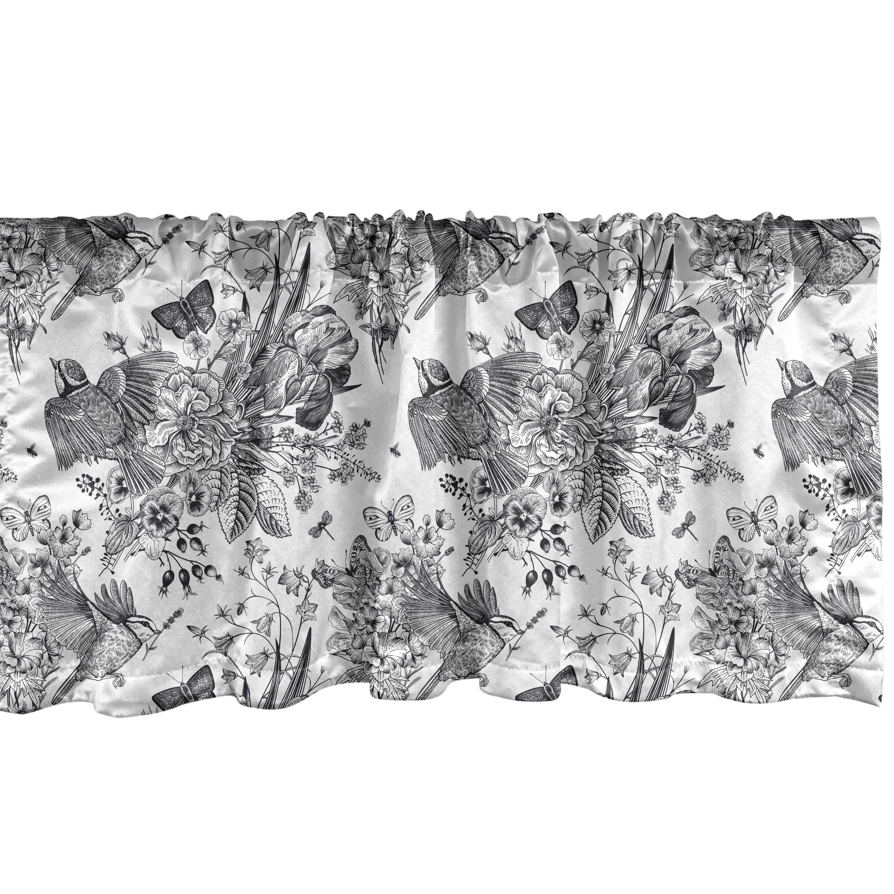 Scheibengardine Vorhang Volant für Microfaser, mit Küche Stangentasche, Detaillierte Frühling Dekor Abakuhaus, Schlafzimmer Blumen Gravur