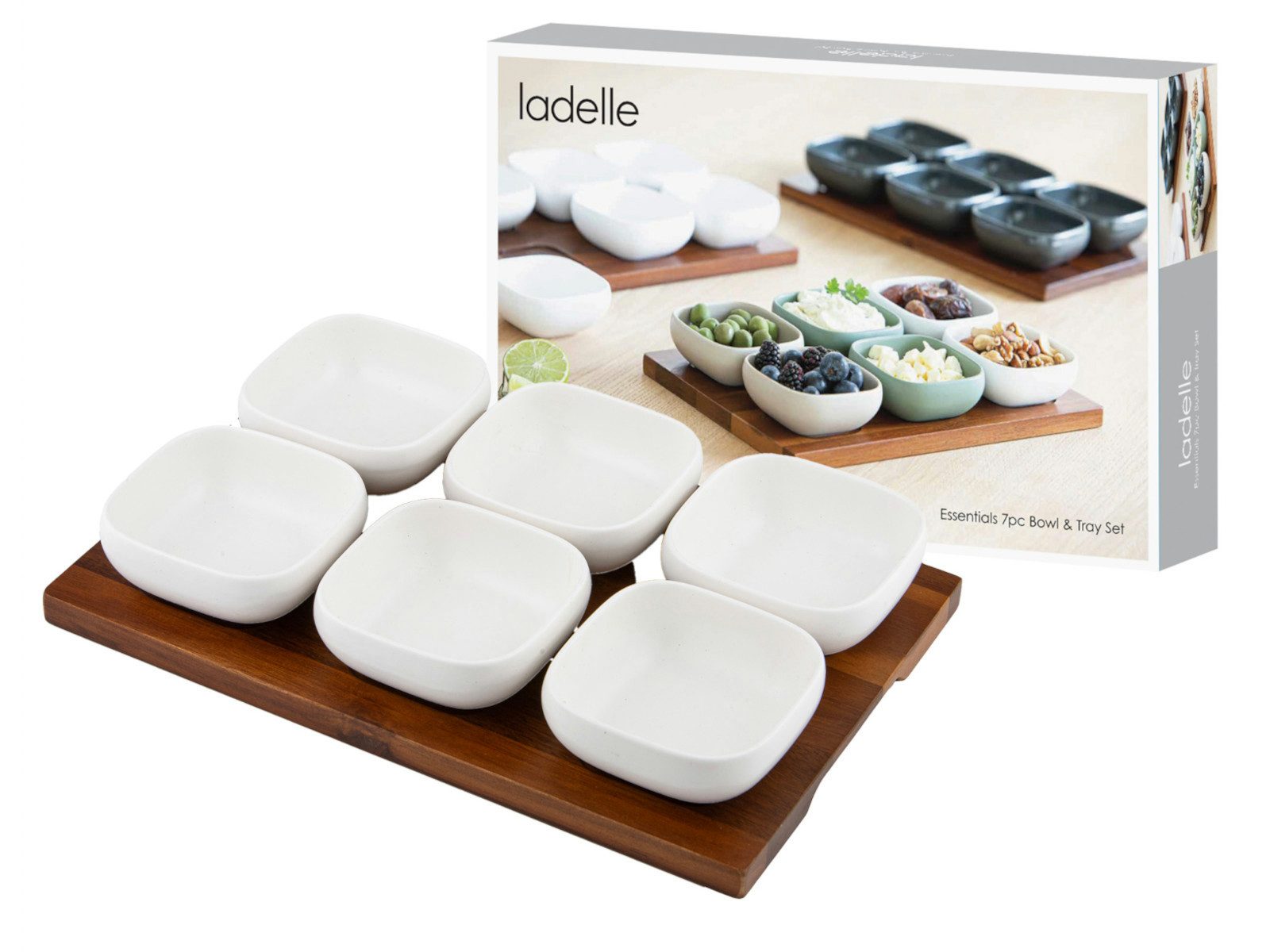 Ladelle Schale ESSENTIALS Schalenset weiß 7tlg, Porzellan / Akazie, (Schüsseln & Schalen)