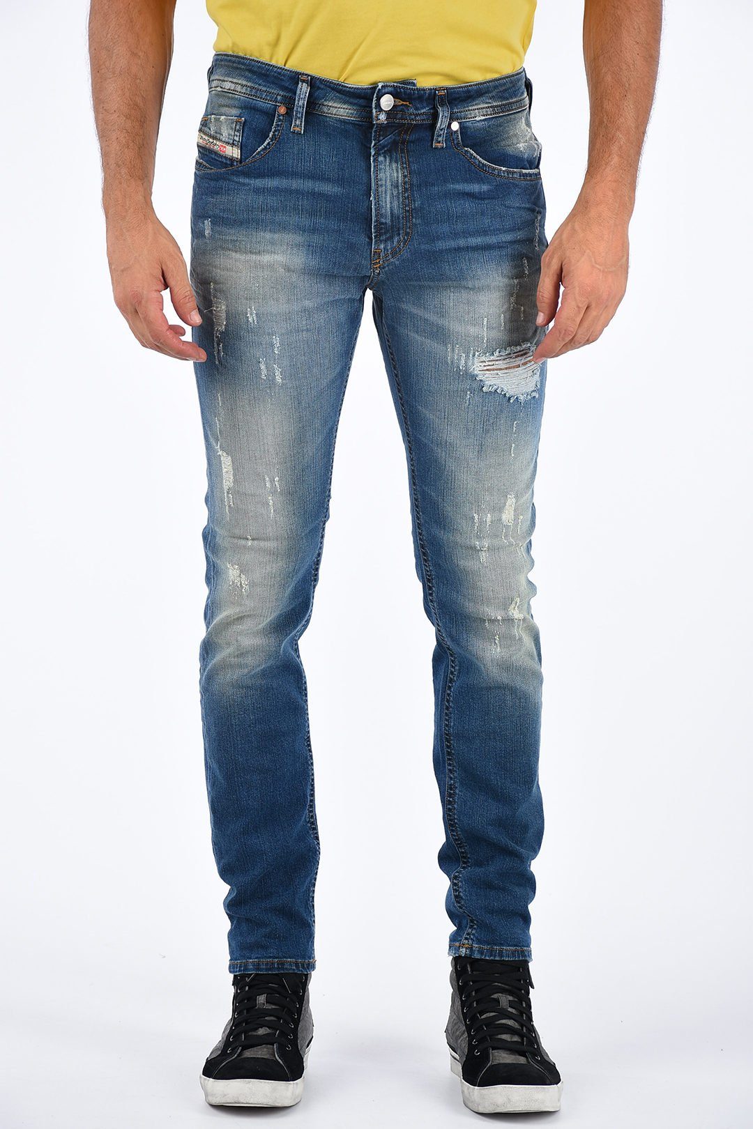 Diesel Slim-fit-Jeans »Herren Thommer 084UW« Blau, Röhrenjeans, Stretch,  5-Pocket-Style, Destroyed Look, D.N.A. Kollektion, Länge: L32