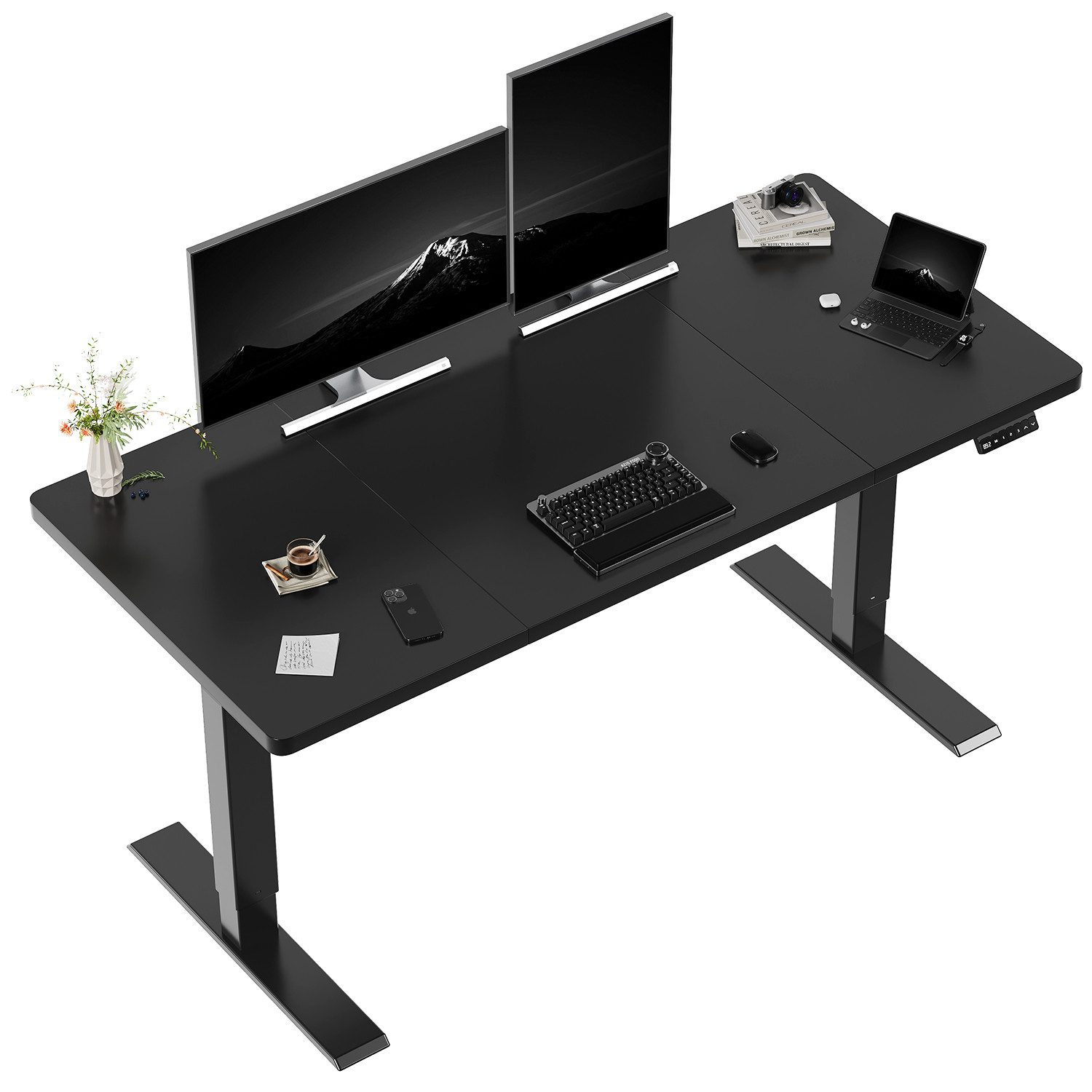 HOMALL Schreibtisch Höhenverstellbarer elektrischer Hubtisch mit Memory-Funktion (110 cm × 60 cm × 71–119 cm, bestehend aus drei Tischplatten, höhenverstellbar, speichert drei Standardhöhen, leiser Betrieb)