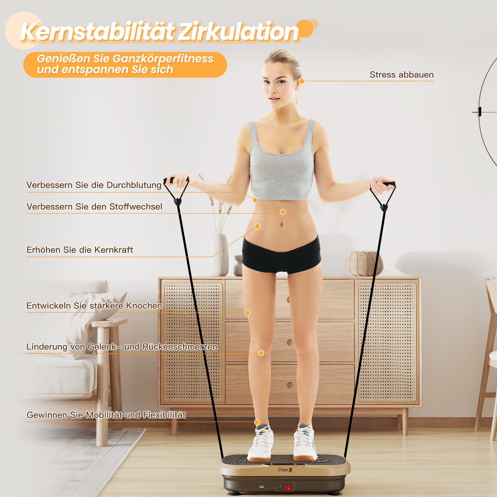 Dripex Vibrationsplatte 3D Vibrationsplatte mit 99 Vibrationsstufen+Bluetooth, Trainingsbänder