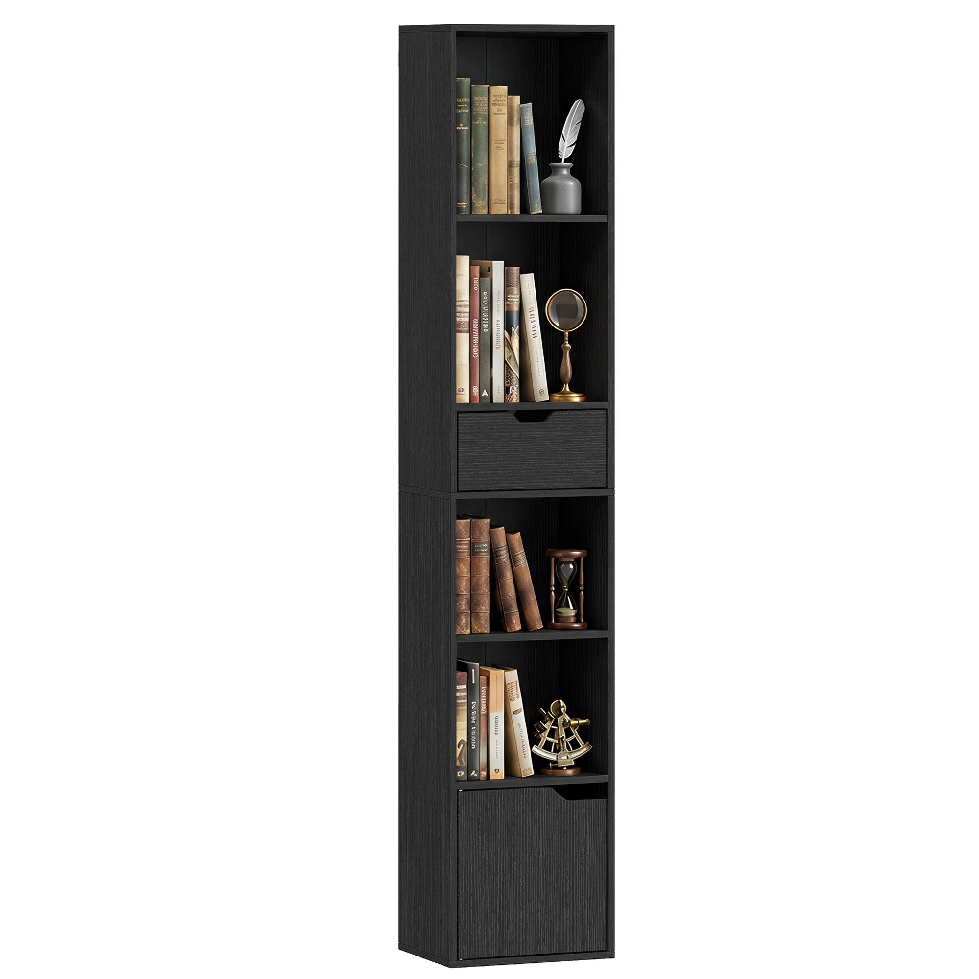 HOMCOM Bücherregal Büroregal mit 6 Ebenen, Set 1-tlg., Verstellbarer Boden, Kippschutz, Schublade – Bild 2 von 5
