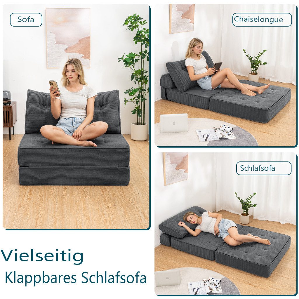 MECO Schlafsofa 3-in-1 umwandelbarer Klappsofa Bett Schlafsessel mit Kissen, Schlafcouch Bodensofa-Lounge für Schlafzimmer Wohnzimmer 100×80cm
