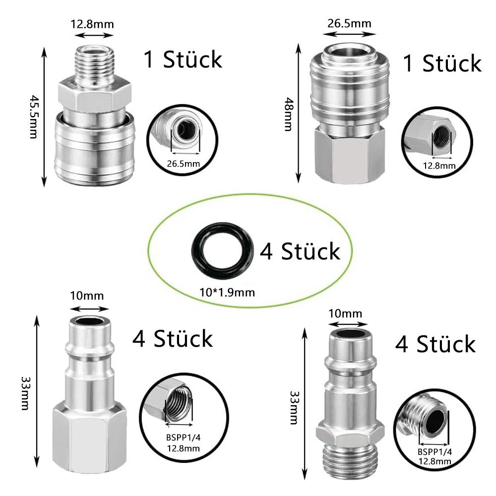 AFKSMILE Schlauchkupplung 10 Stück Druckluftkupplung, Druckluftkupplung 1/4"BSP Schnellkupplung
