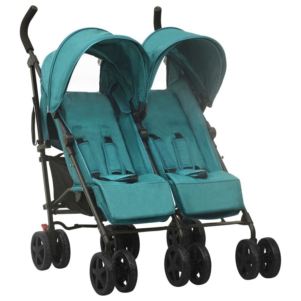Zwillingsbuggy aus Stahl, Leinenstoff in Grün