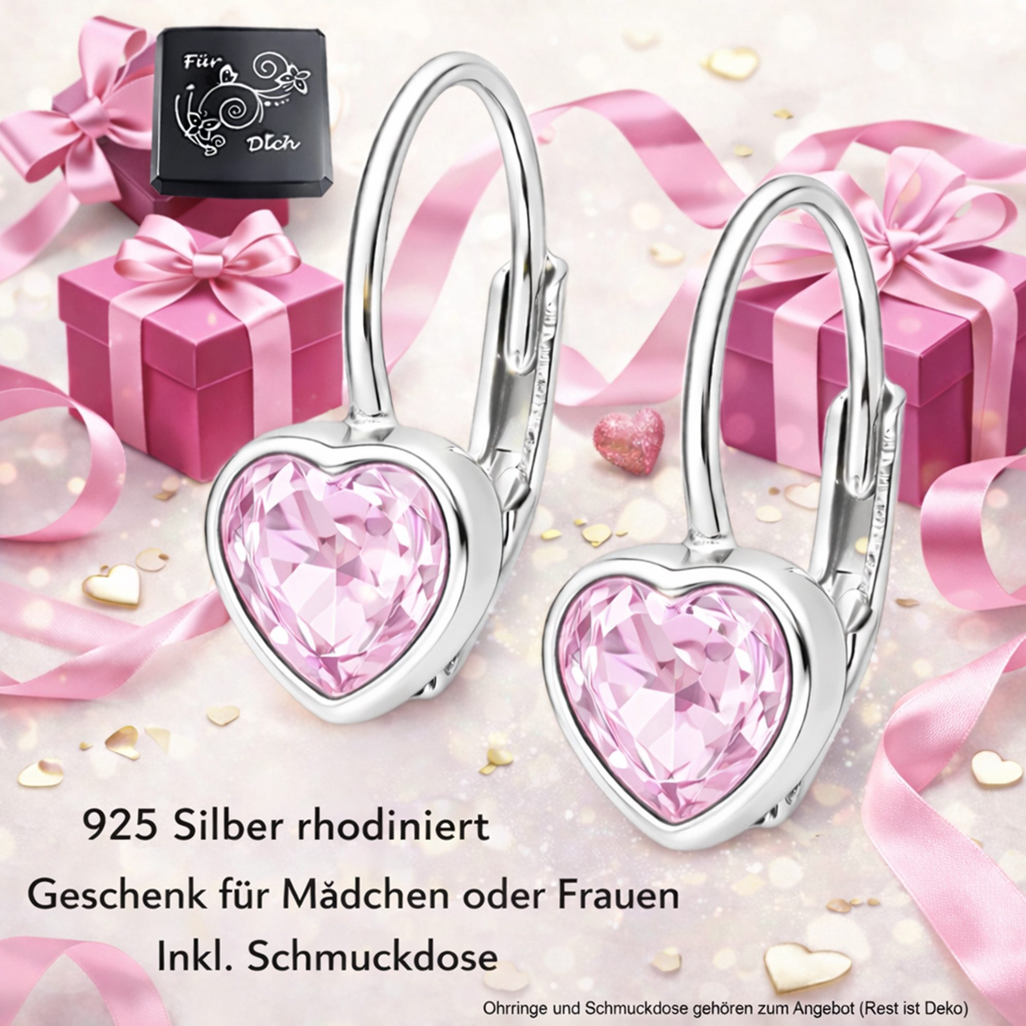 Limana Paar Ohrhänger Kinder hängende Ohrringe Herz 925 Silber Brisur Mädchen Damen Geschenk (inkl. Dose Geschenk für Freundin Geburtstag Muttertag Valentinstag), Ostern Einschulung Schulanfang Nikolaus Kommunion Weihnachten