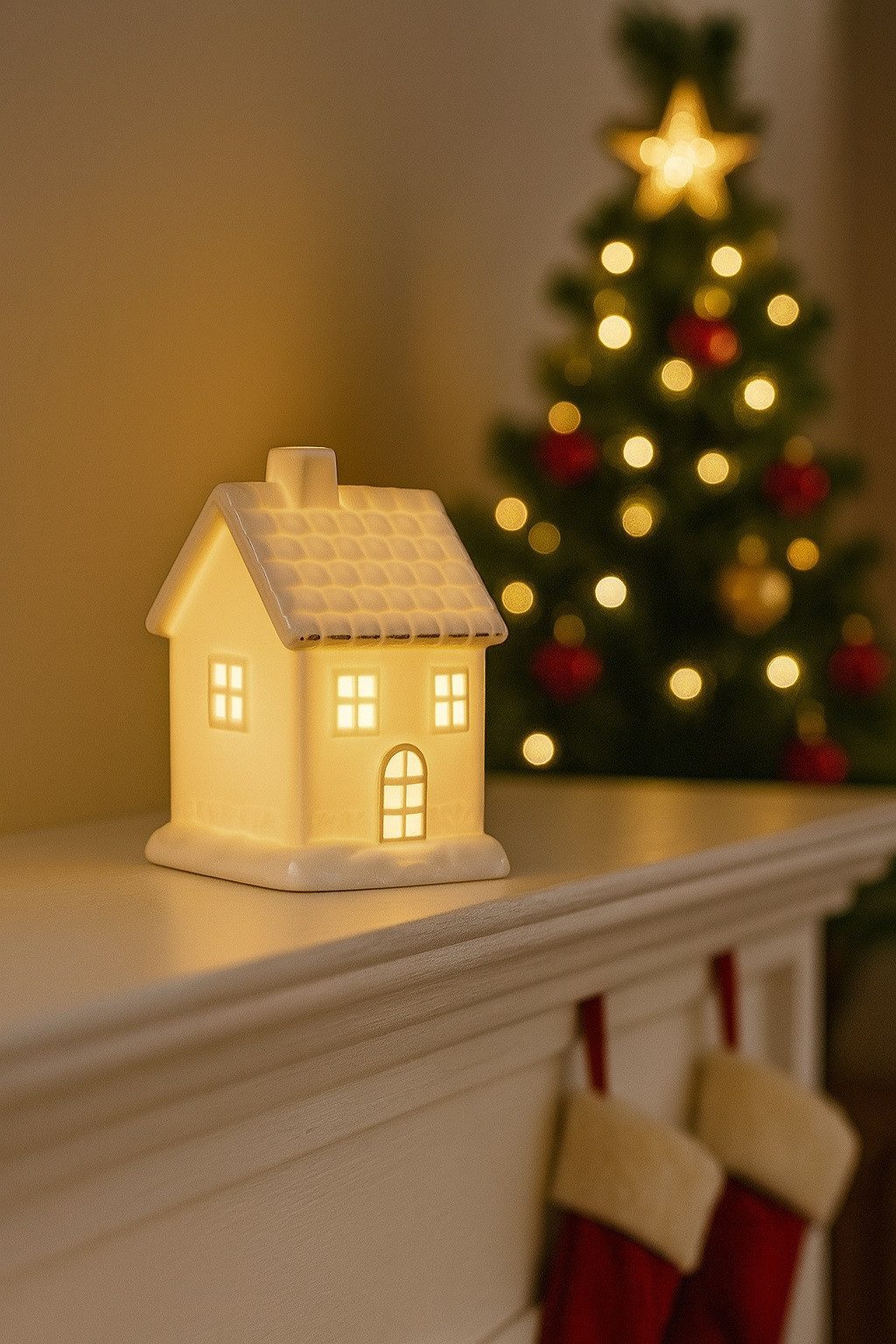 formano LED Windlicht LED - Windlicht Haus weiß-gold mit Timer Weihnachten günstig online kaufen