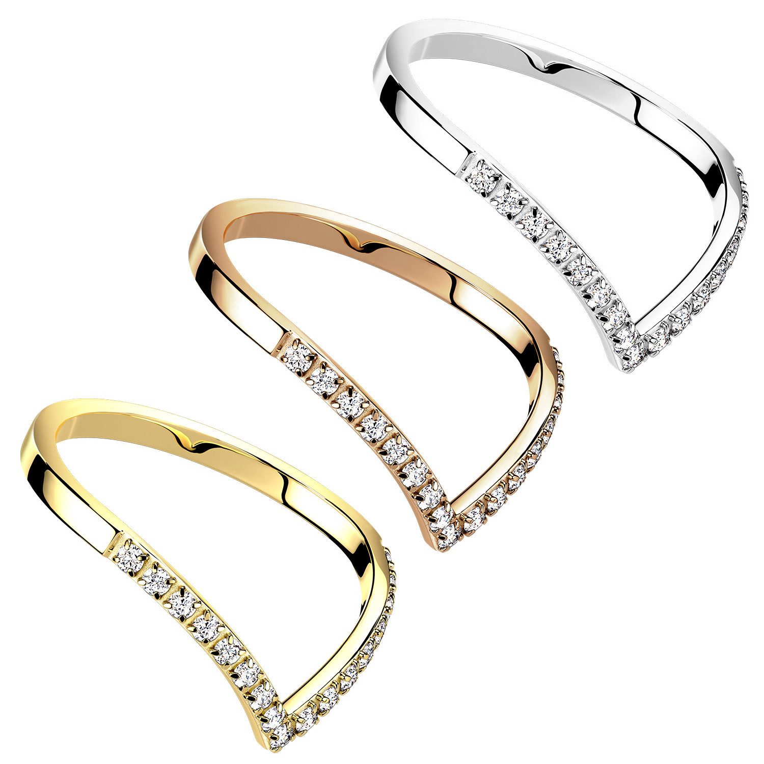 Taffstyle Fingerring Damen Shevron Ring mit kleinen Kristallen Gold Größe 5 günstig online kaufen