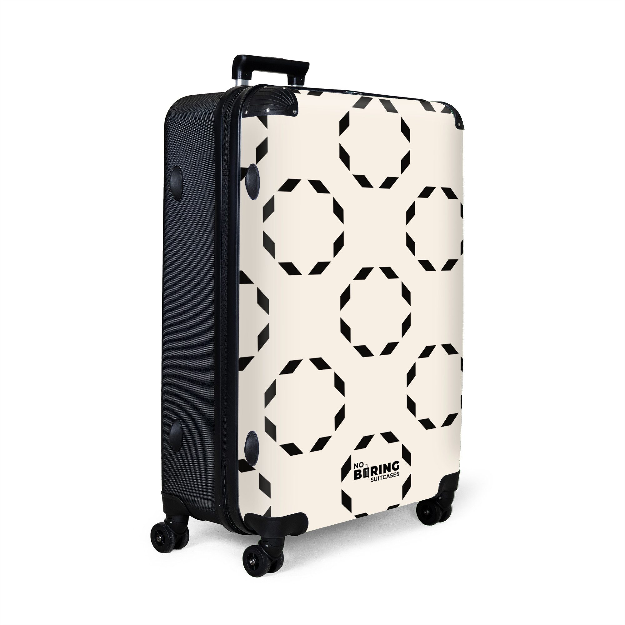 NoBoringSuitcases.com© Hartschalen-Trolley Beige mit schwarzen Kreisen günstig online kaufen