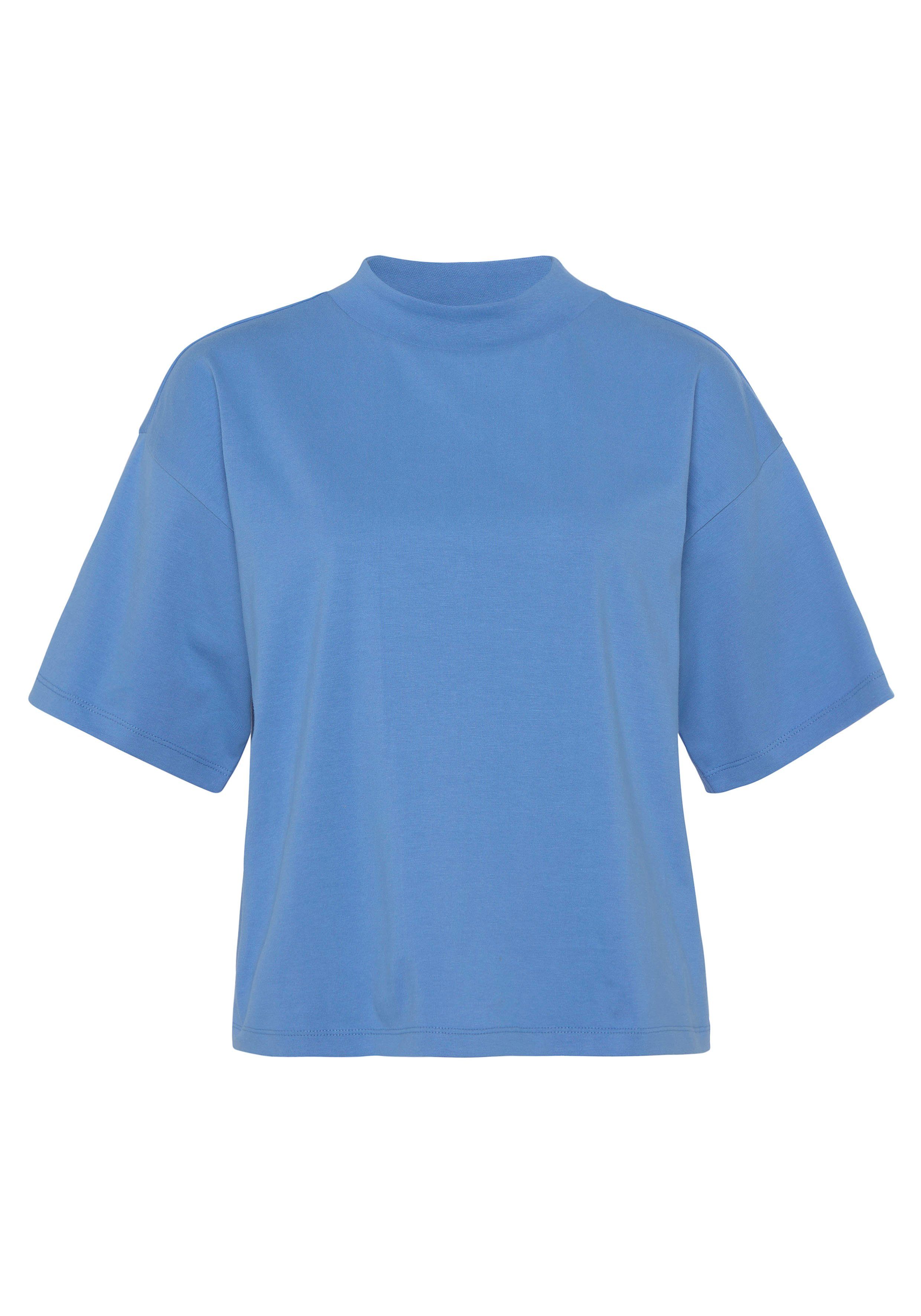 AJC modisch Rippen-Rundhalsausschnitt breitem Oversize-Shirt mit himmelblau