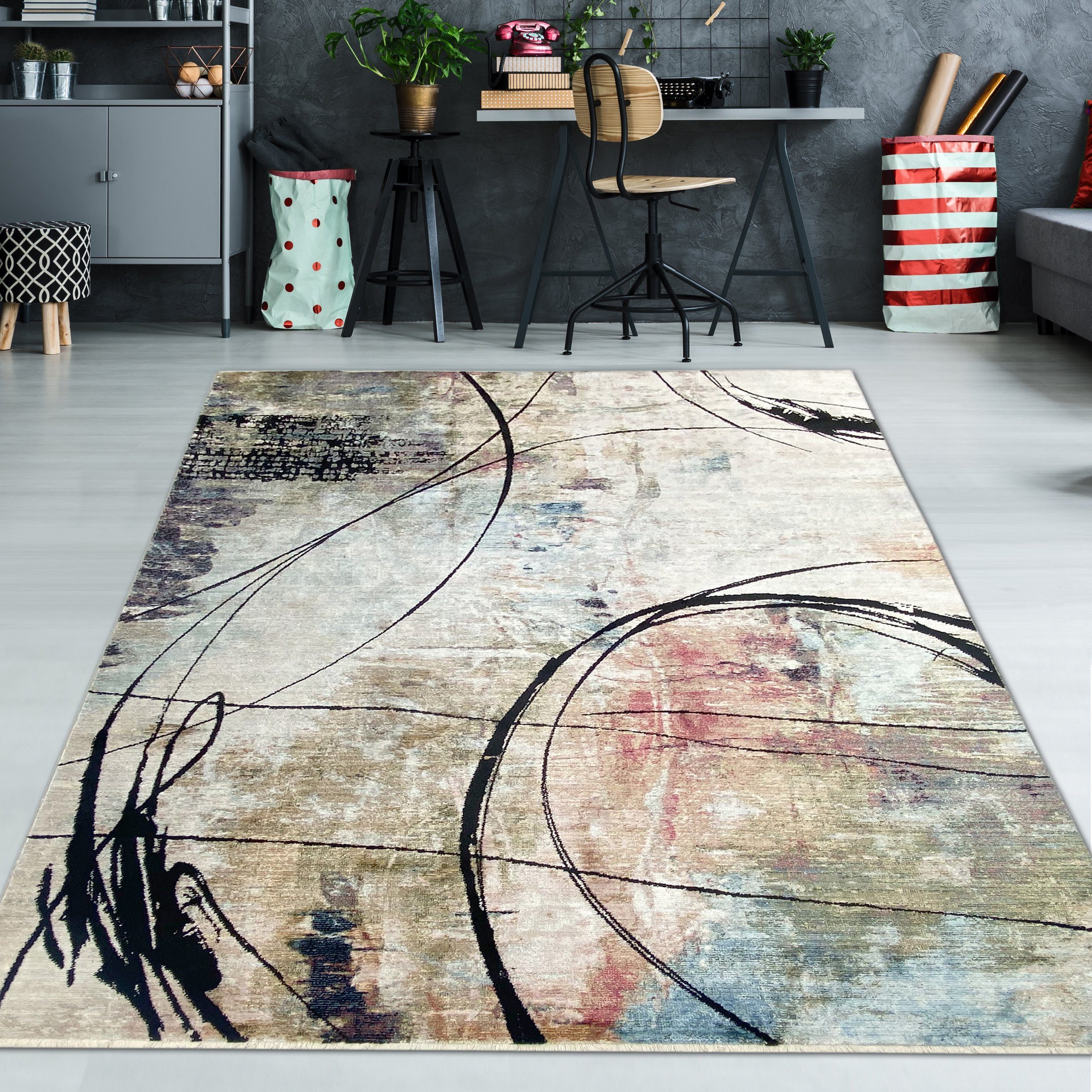 TeppichHome24 Teppich Abstrakter Teppich in blau günstig online kaufen
