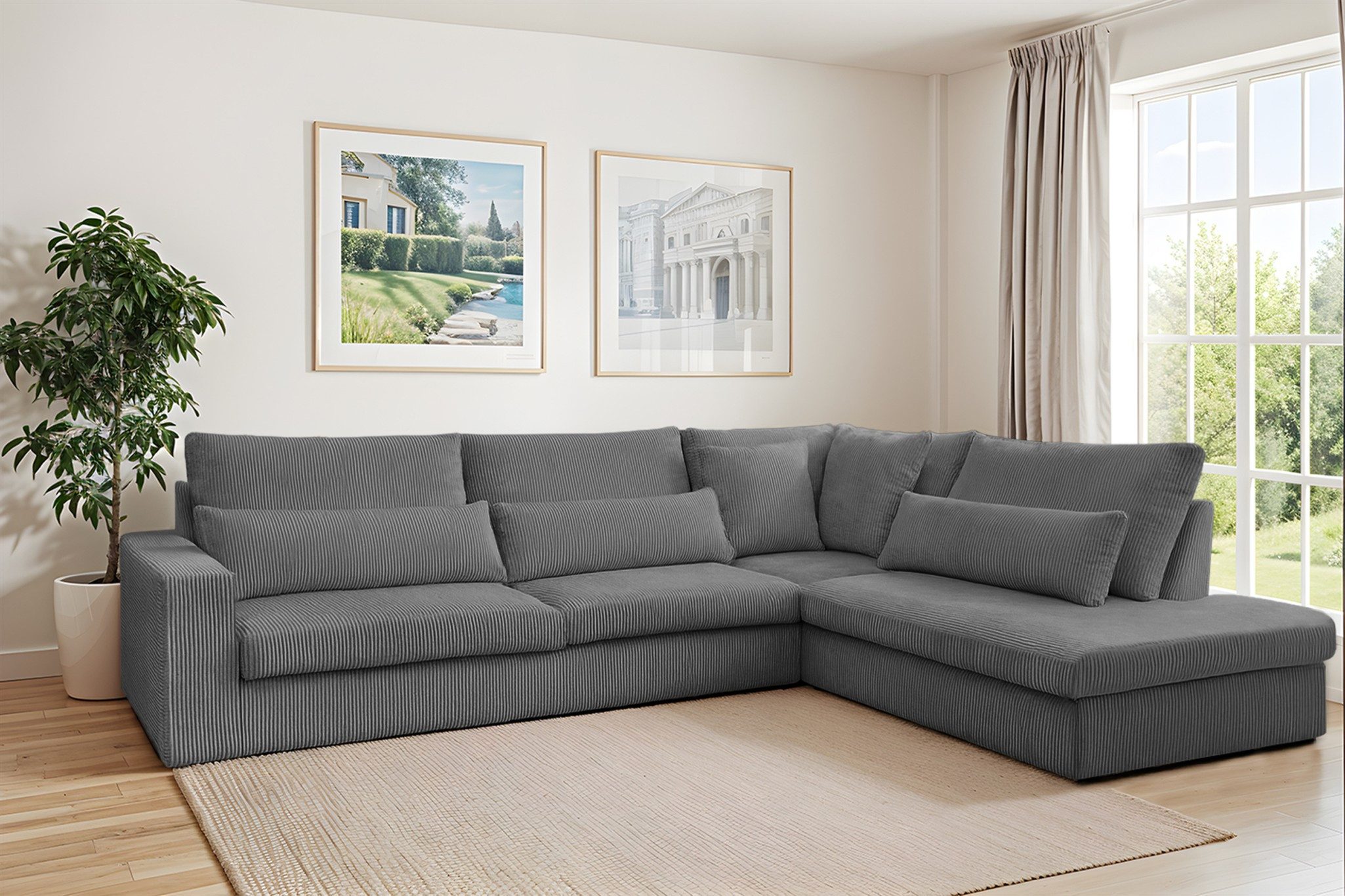 Fun Мебель Ecksofa Sofa THORA mit Ottomane in Stoff Poso, Rundumbezug