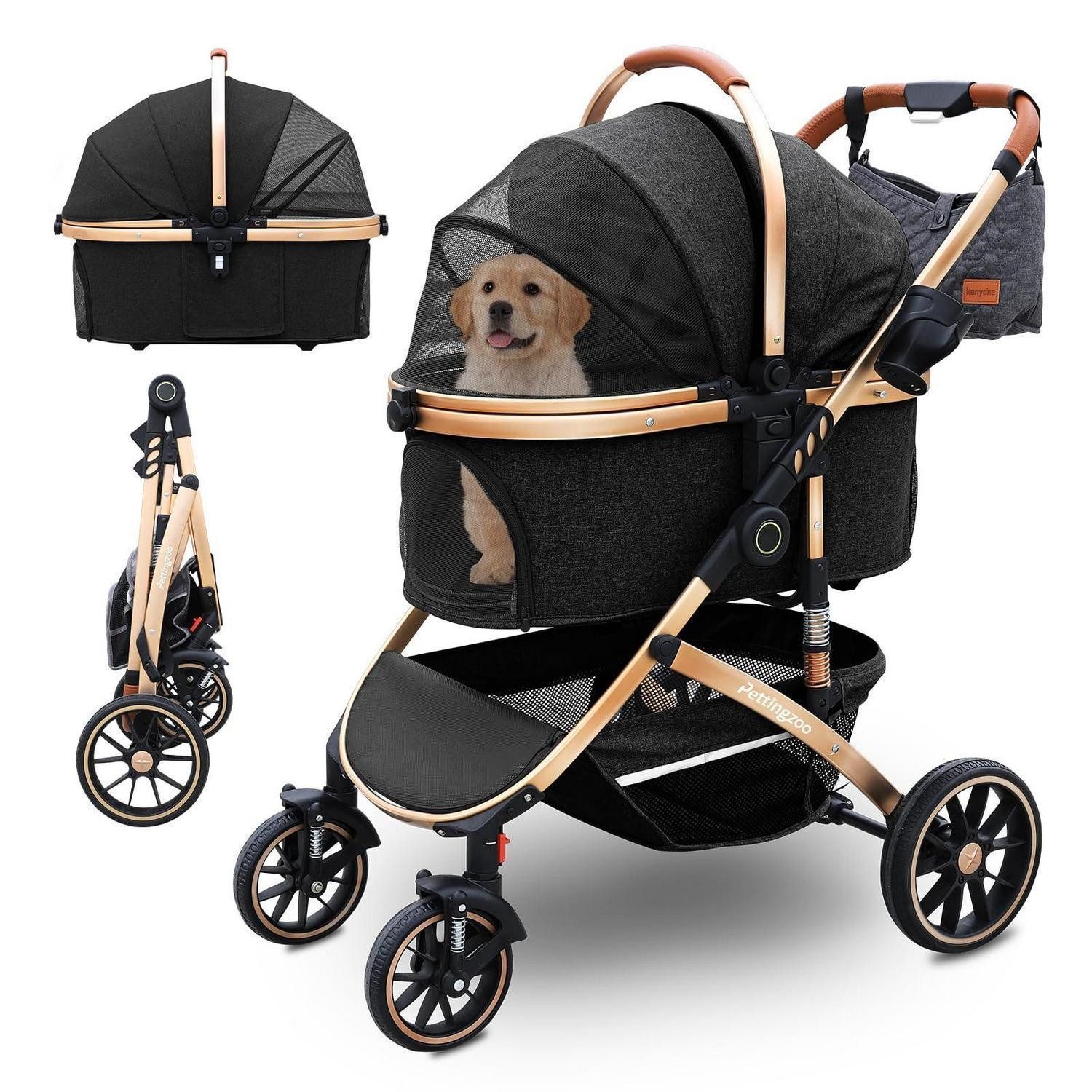LuxusKollektion Trolleyset Hundebuggy 3-in-1 Schwarz bis 30kg