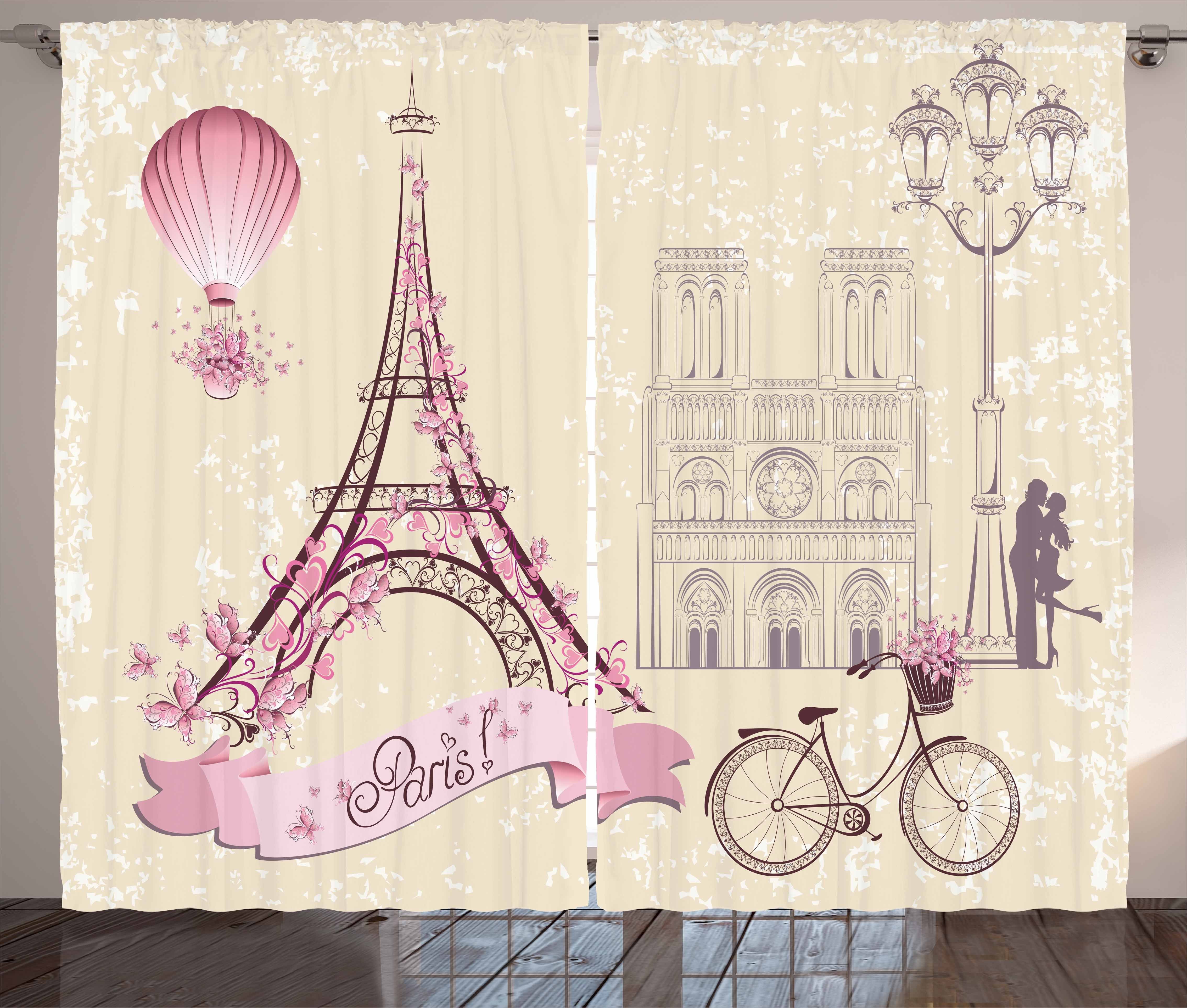 Schlaufen und Paris Floral Gardine Abakuhaus, Haken, Paris Vorhang Kräuselband Schlafzimmer mit Eiffel