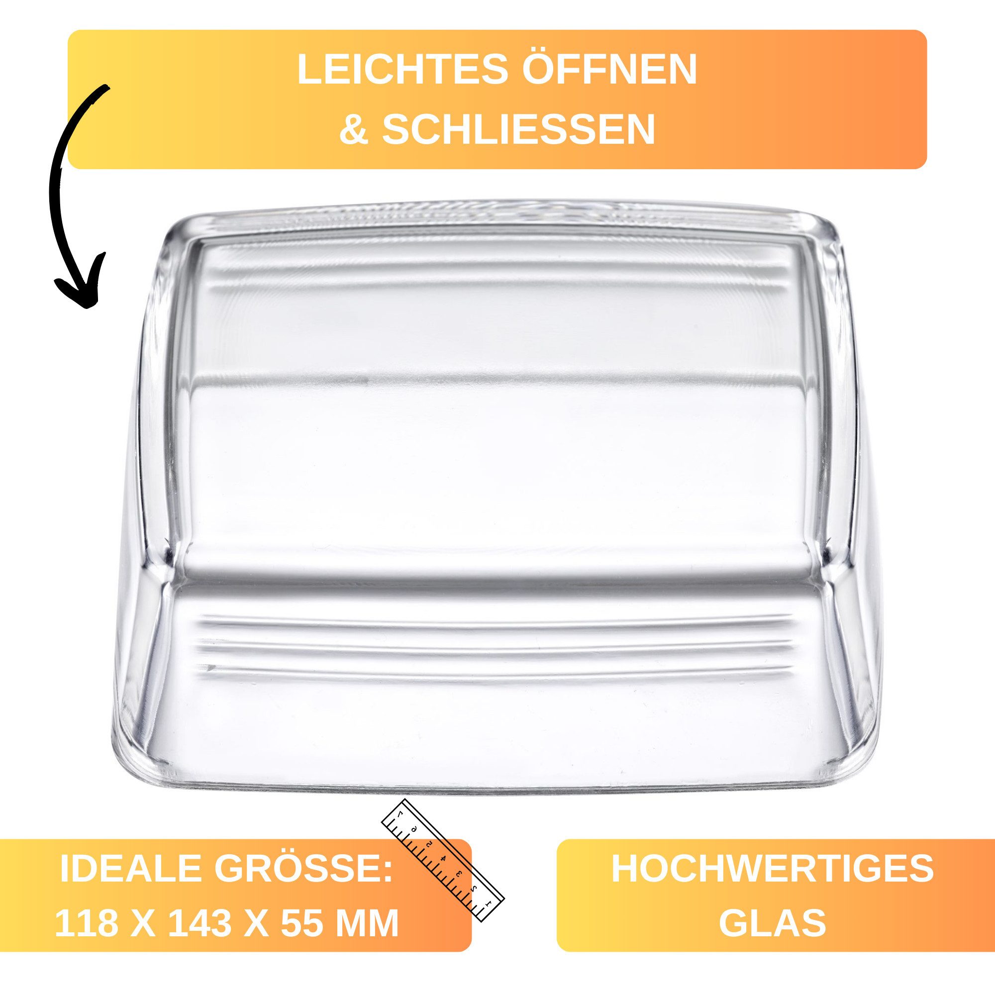Thiru Butterdose Glas - mit speziellem Deckel-Relief für sicheres Greifen, Glas, (1-tlg)