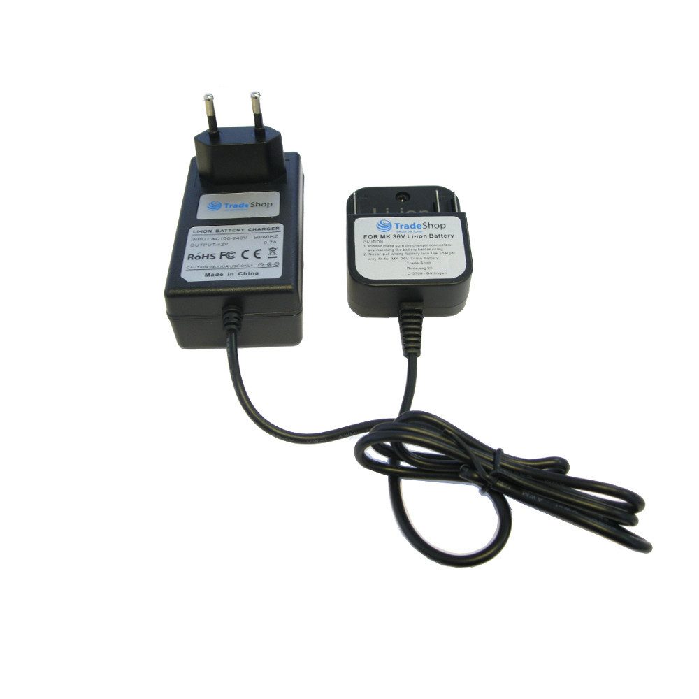 Trade-Shop Ladegerät 42V 0,7A passend für Makita MBC231DZ MUB360DZ MUH550DZ BBC30 Netzteil (Geeignet für Li-Ion Akkus mit 36V / LED-Anzeige für den Ladezustand)