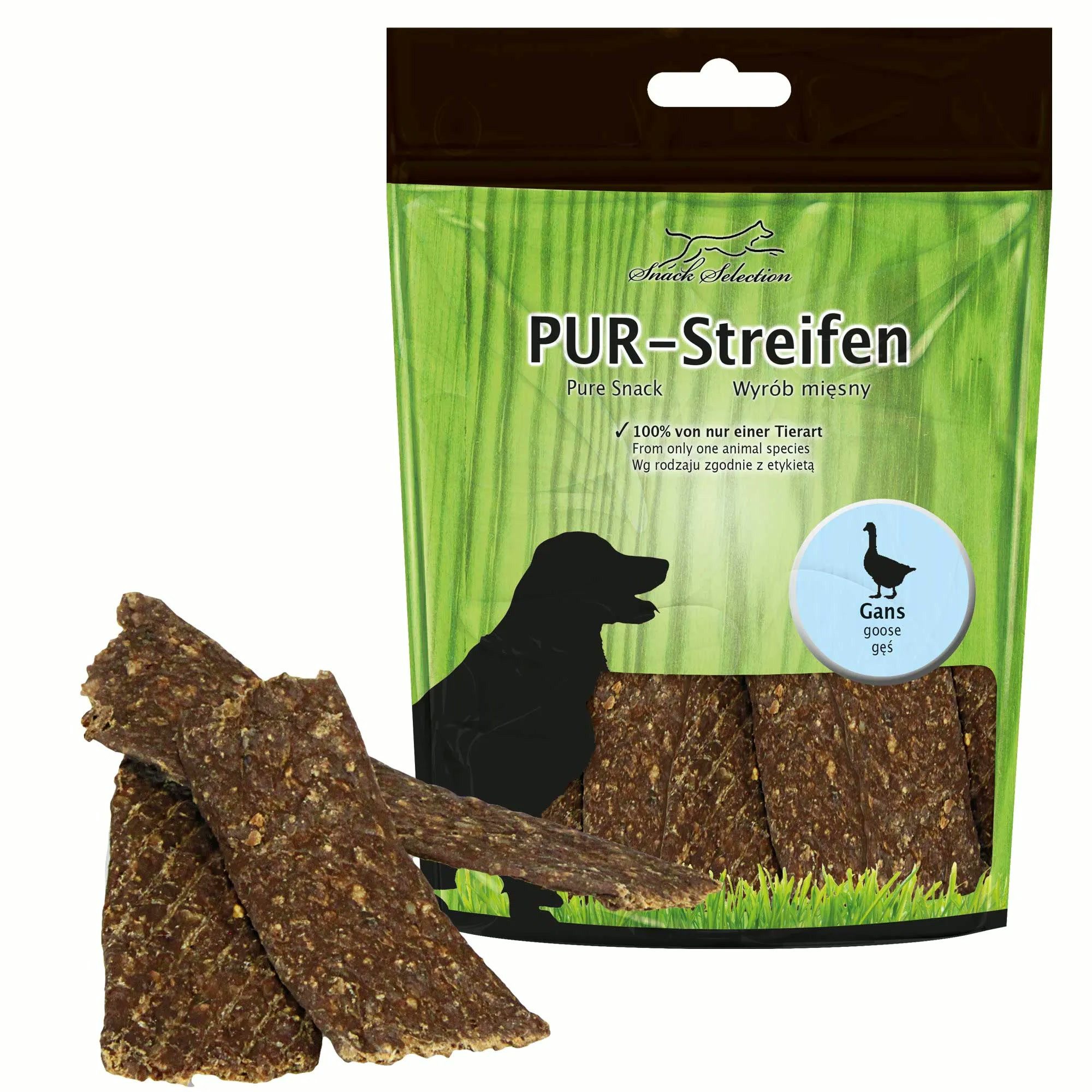 Greenhound PUR Streifen Gans - Ideal für empfindliche Hunde je 100g Gans, Snack für: Hunde, 100 % von nur einer Tierart