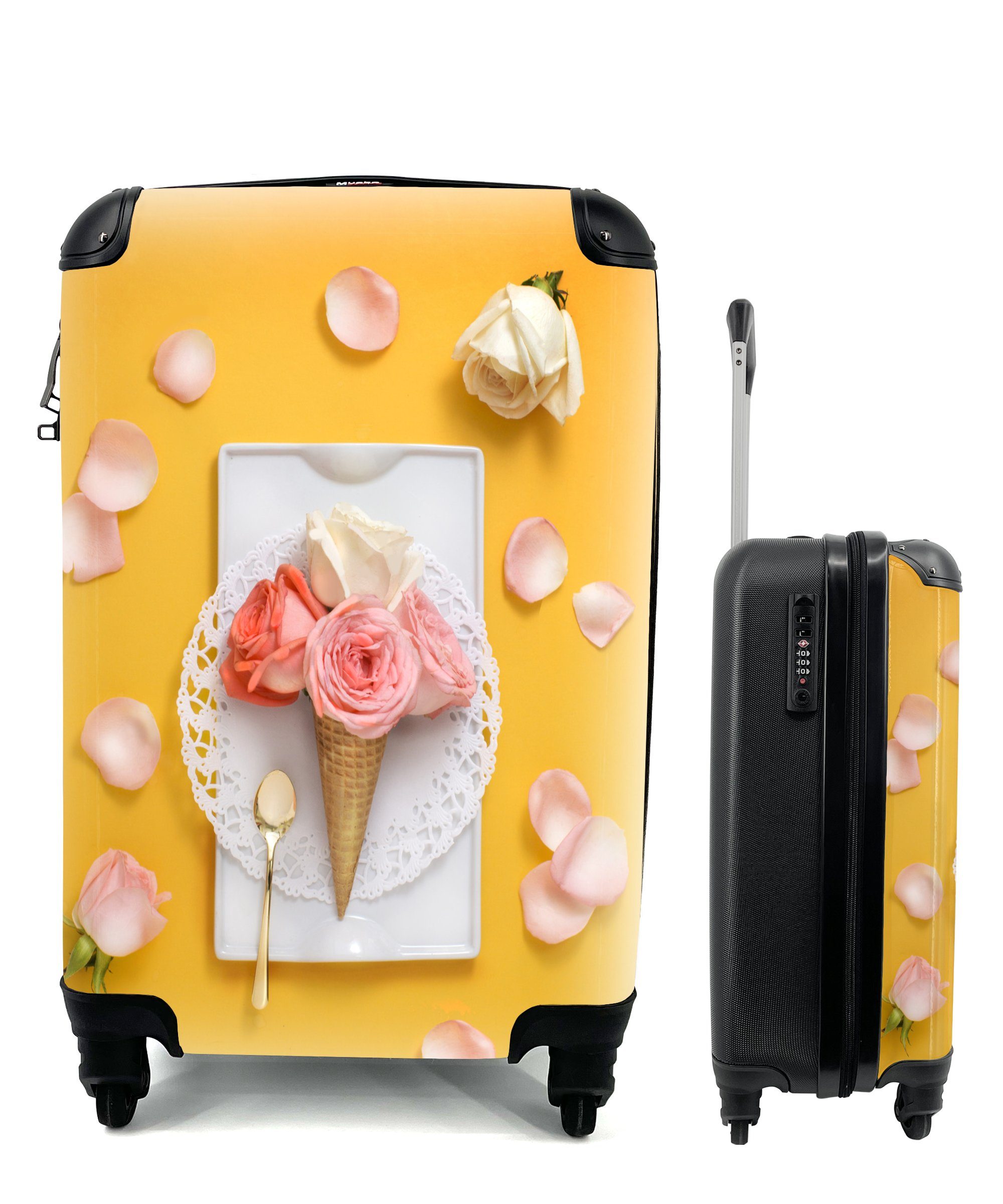 Blumen Reisekoffer Rollen, MuchoWow für Reisetasche mit Eiscreme, rollen, Ferien, 4 Handgepäckkoffer Handgepäck Trolley,