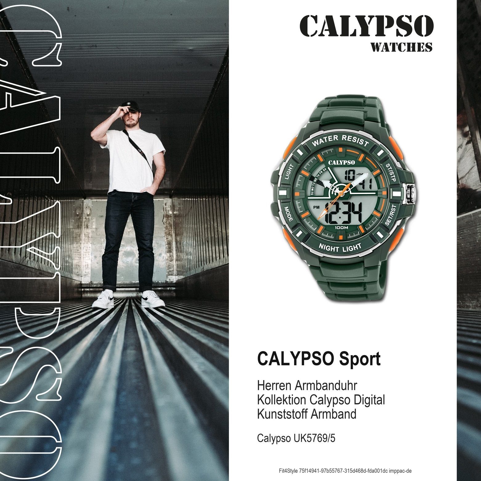 Calypso Herren Armbanduhr CALYPSO Sport rund, grün, Herren PUarmband K5769/5, WATCHES Digitaluhr Uhr Kunststoff,
