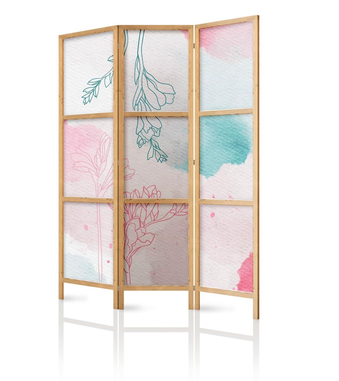 framed concept Paravent, Raumteiler Holz Japan-Motiv, 135x172 & 225x172 cm, einseitig