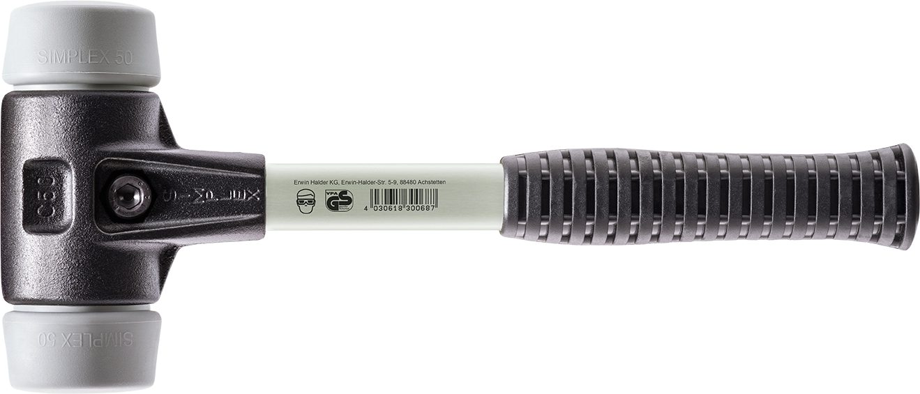 Halder KG Hammer SIMPLEX-Schonhämmer, mit verstärktem Stahlgussgehäuse und Fiberglasstiel Ø=40 mm 3703.040