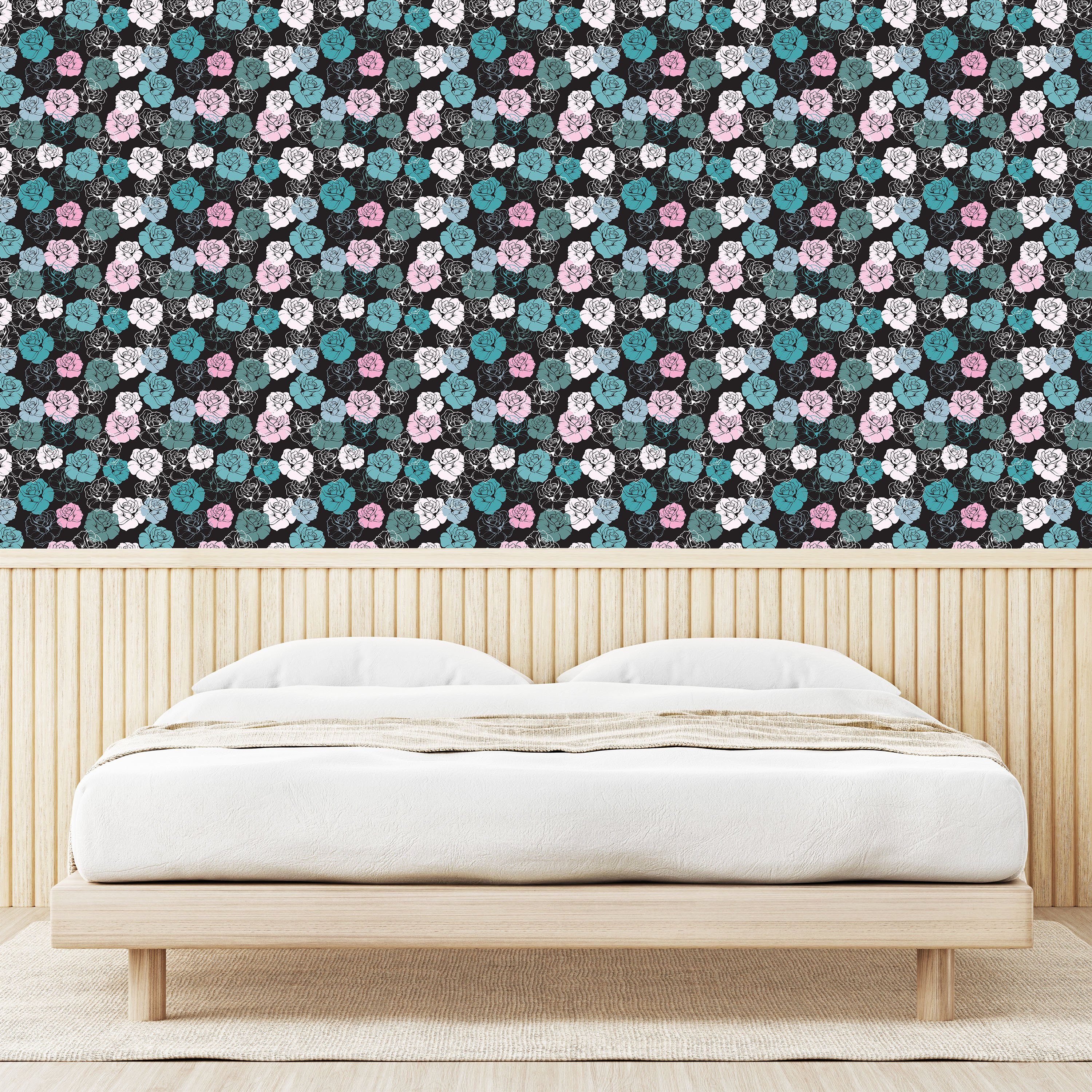 Abakuhaus Vinyltapete selbstklebendes Wohnzimmer Romantische Blumenmuster Rosen Küchenakzent