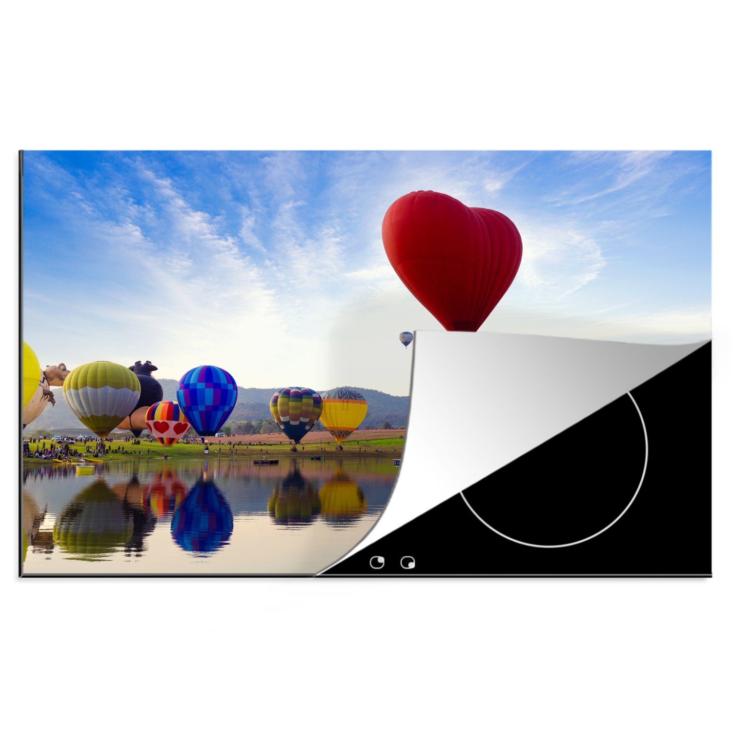 für tlg), Schutz (1 der Ceranfeldabdeckung küche, Fiesta, MuchoWow die Balloon Albuquerque 81x52 cm, Induktionskochfeld vielen Vinyl, Ballons Herdblende-/Abdeckplatte Die