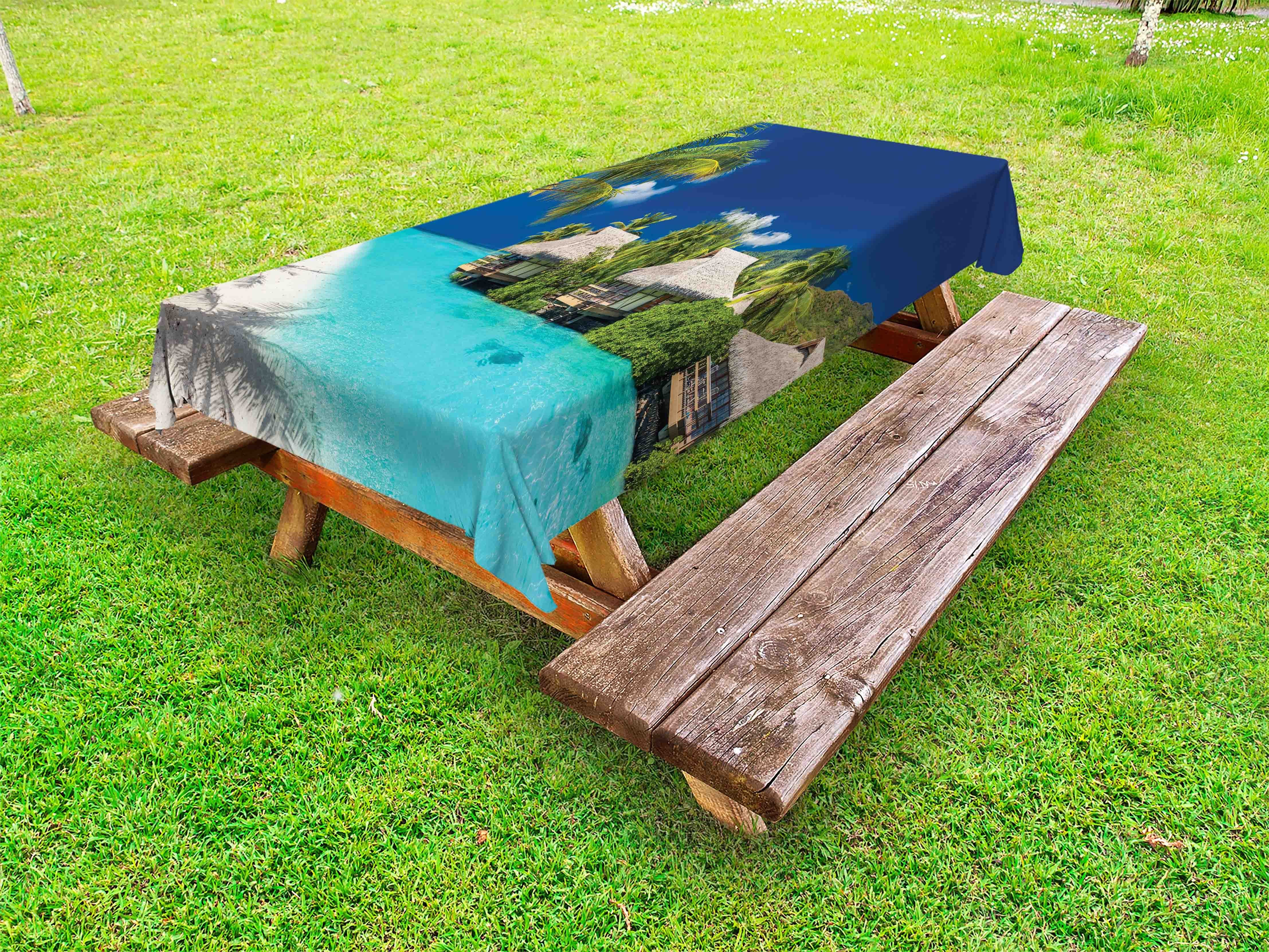 Tischdecke waschbare Picknick-Tischdecke, Wasser-Kunst Insel Strandhäuser auf Abakuhaus dekorative