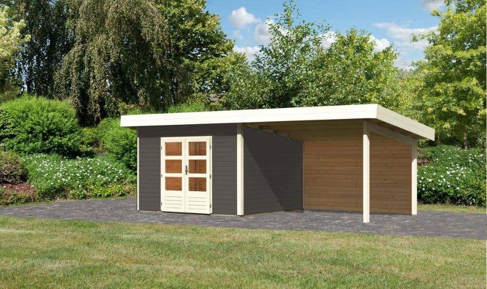 604x309 und Karibu Gartenhaus Rückwand, Beige Anbaudach Gartenhaus mit Woodfeeling Northeim cm Karibu BxT: