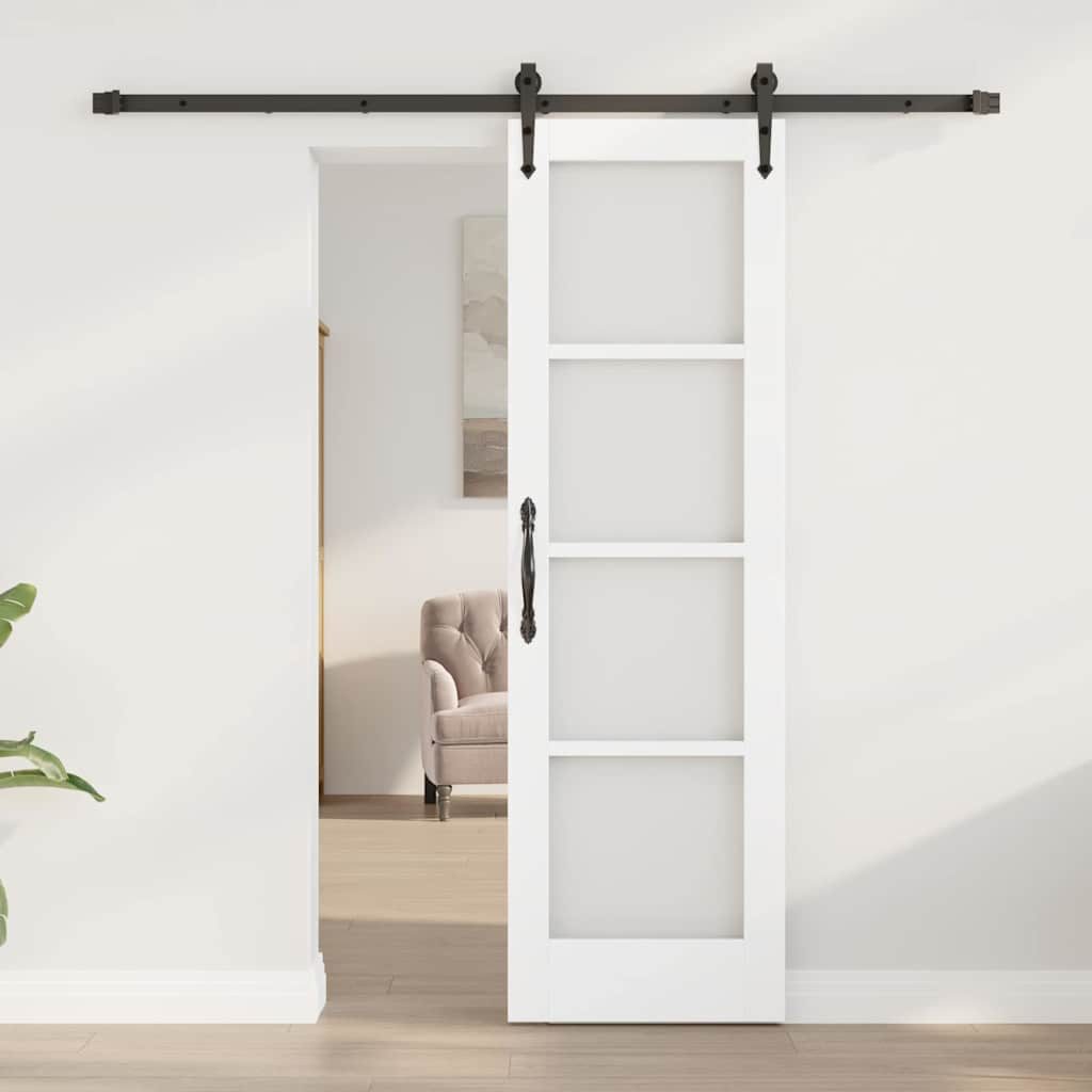 furnicato Schiebetür Massivholz Glas 61 x 198,5 cm Weiß und Schwarz, Leise gleitende Glastür mit platzsparendem Schiebesystem für innen