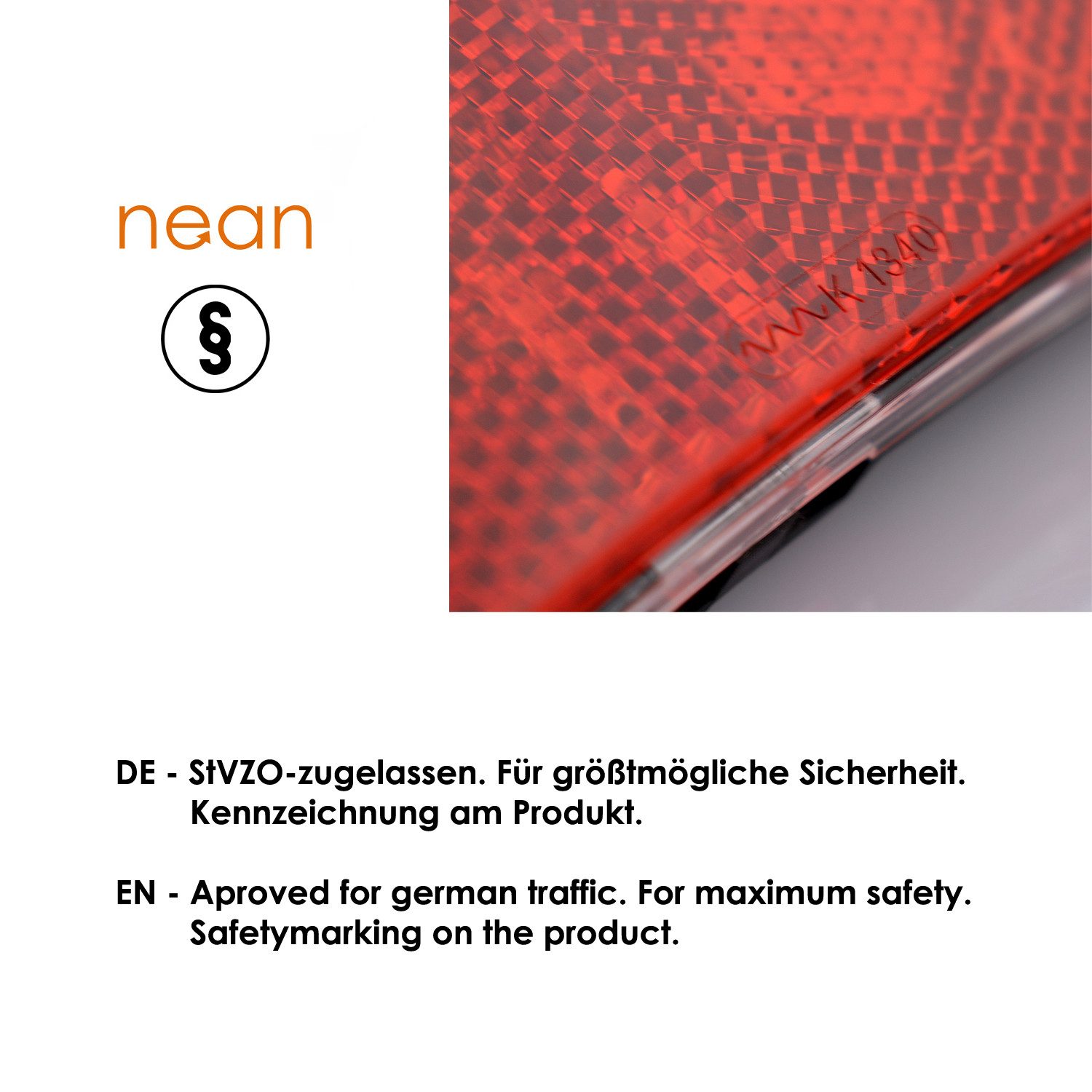 nean Fahrrad-Rücklicht Dynamo mit Standlicht, Reflektor, StVZO-Zulassung, 5 Candela