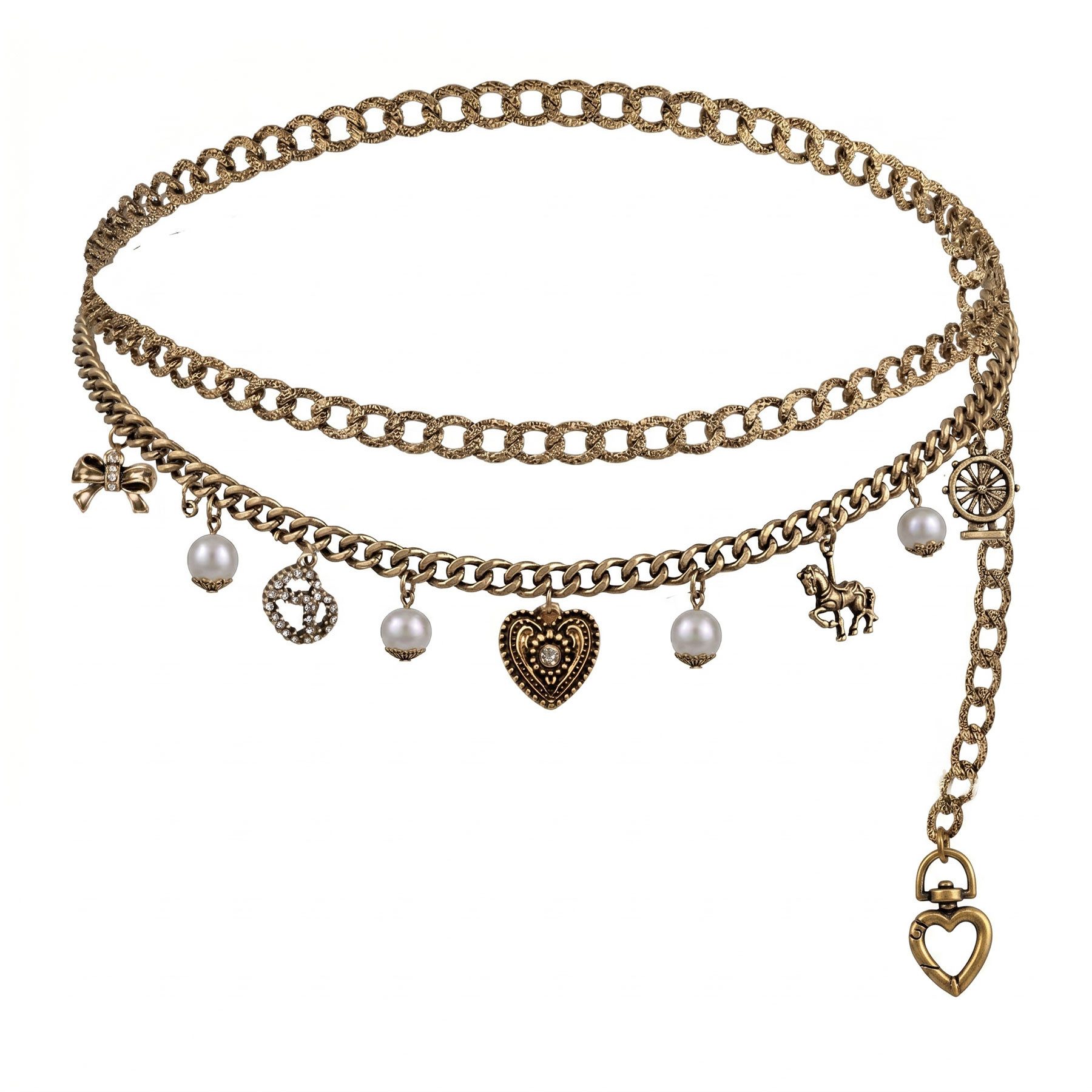 Alpenflüstern Kette mit Anhänger Trachten-Kettengürtel Volksfest (antik-gold-farben)