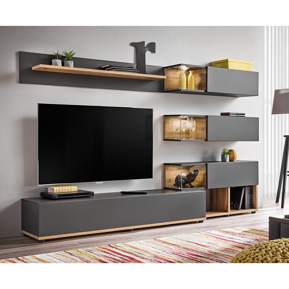 Lomadox Wohnwand SAPRI-164, (6-St., Wandboard Lowboard Unterschrank Hängeel günstig online kaufen