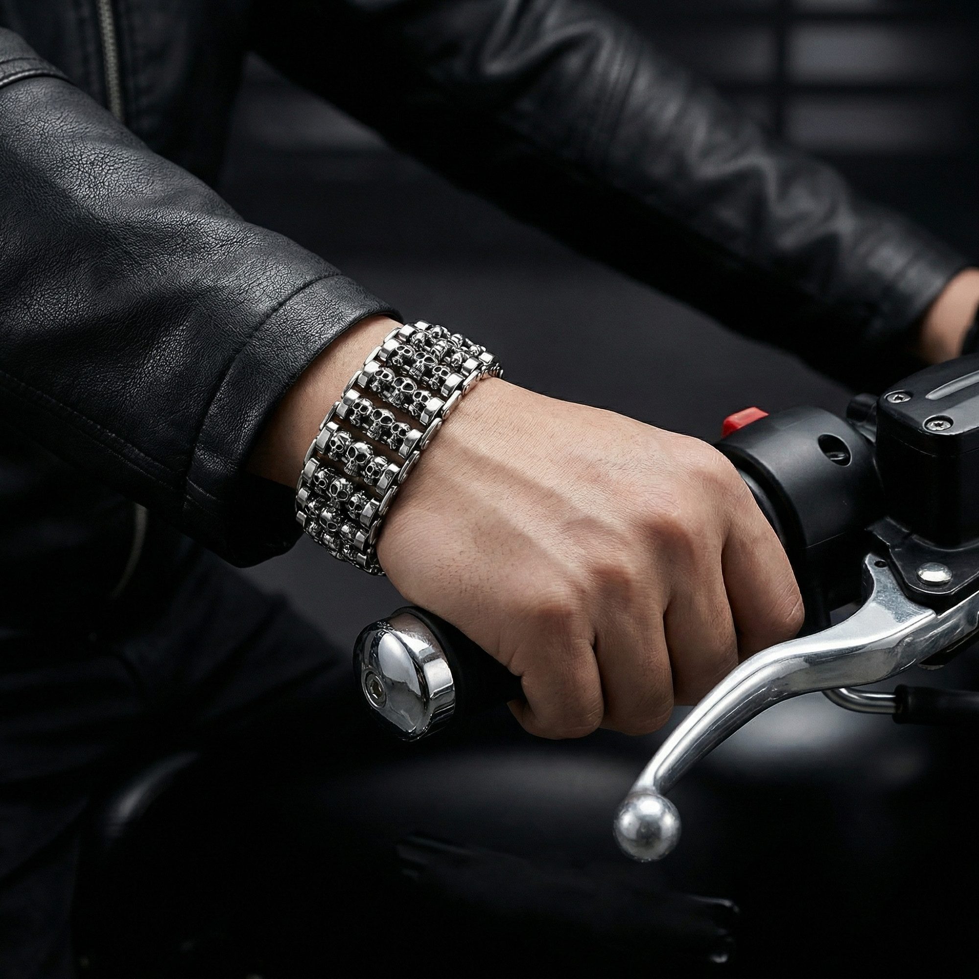 UNIQAL.de Edelstahlarmband Panzerarmband Herren "SILVER SKULL" Edelstahlarmband, (Edelstahl, Casual Style, Biker, Türsteher, Handgefertigt in Germany)