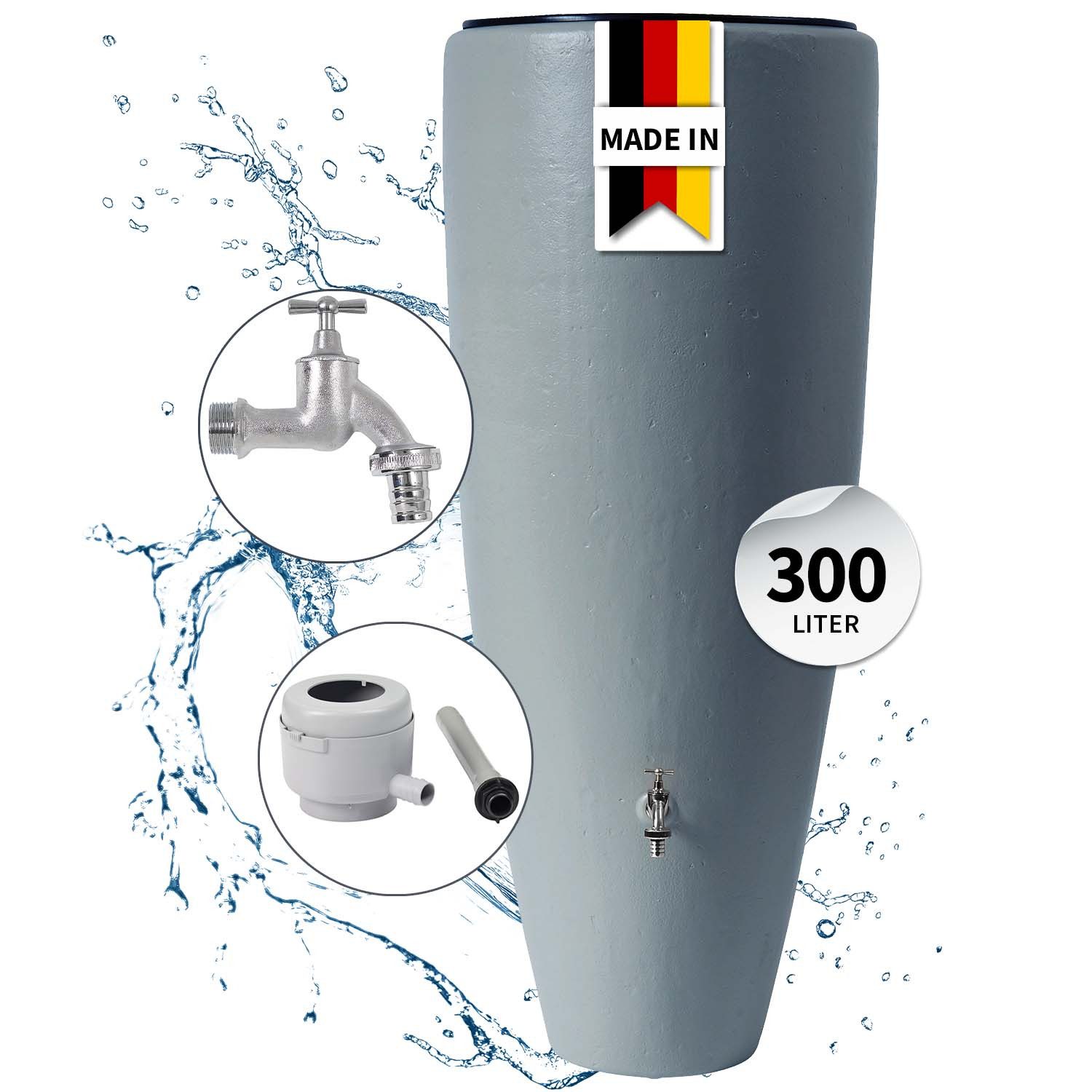 GARANTIA Regentonne 2in1 Regentonnen Komplett-Set 300 L zinkgrau, 300 l